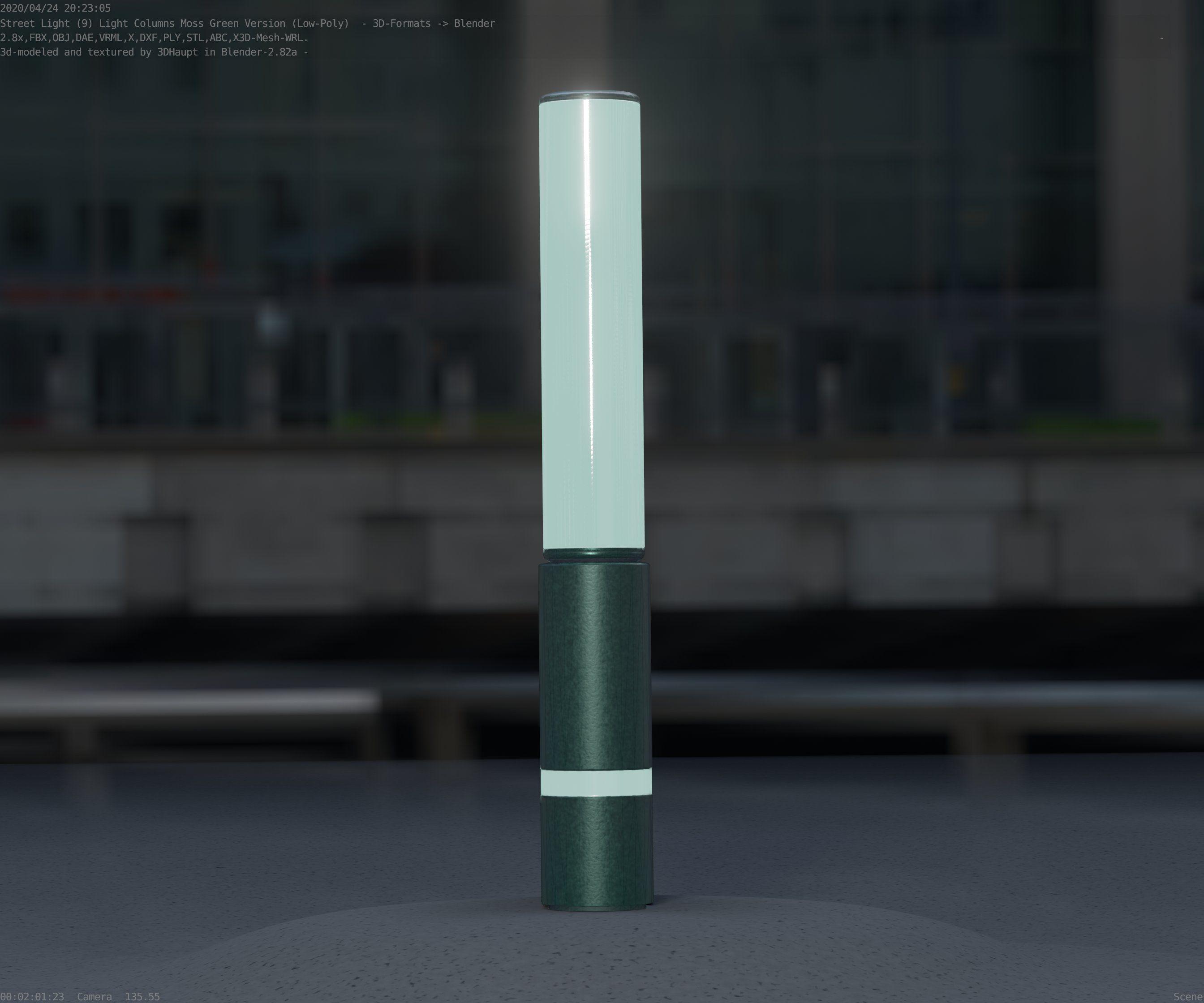 Low-Poly Moss Green Light Column 30 - Street Light Set-9 Low-poly 3D model_27