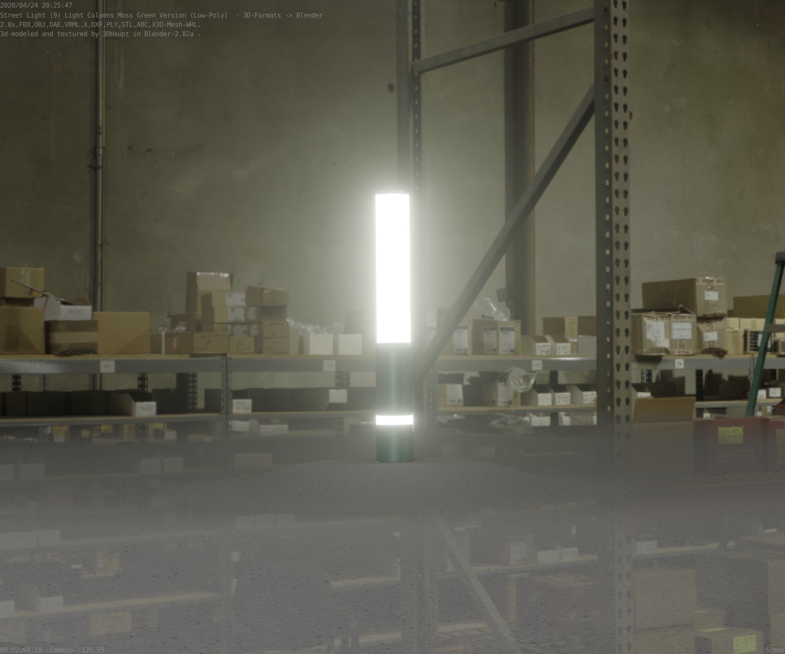 Low-Poly Moss Green Light Column 30 - Street Light Set-9 Low-poly 3D model_94