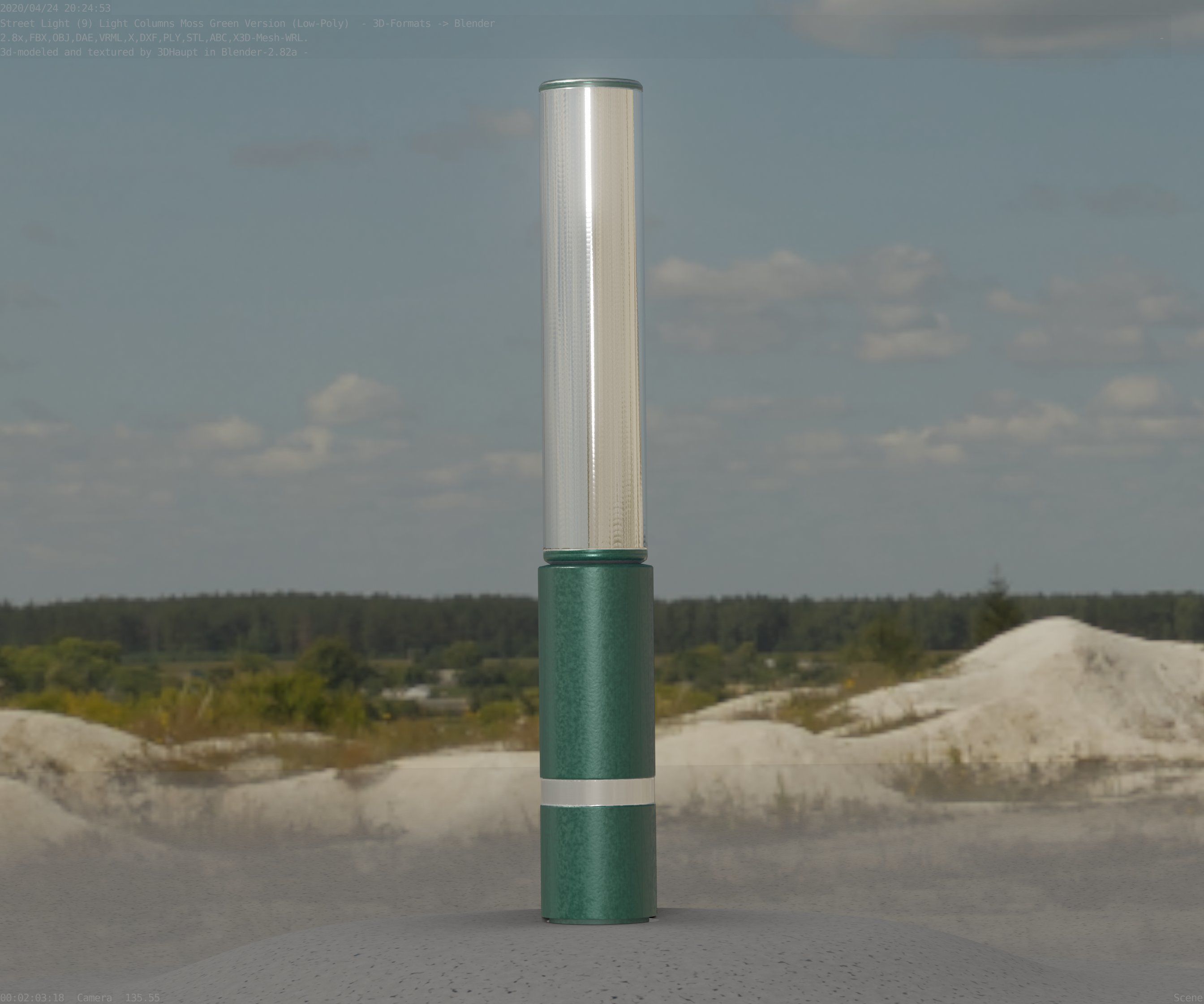 Low-Poly Moss Green Light Column 30 - Street Light Set-9 Low-poly 3D model_70
