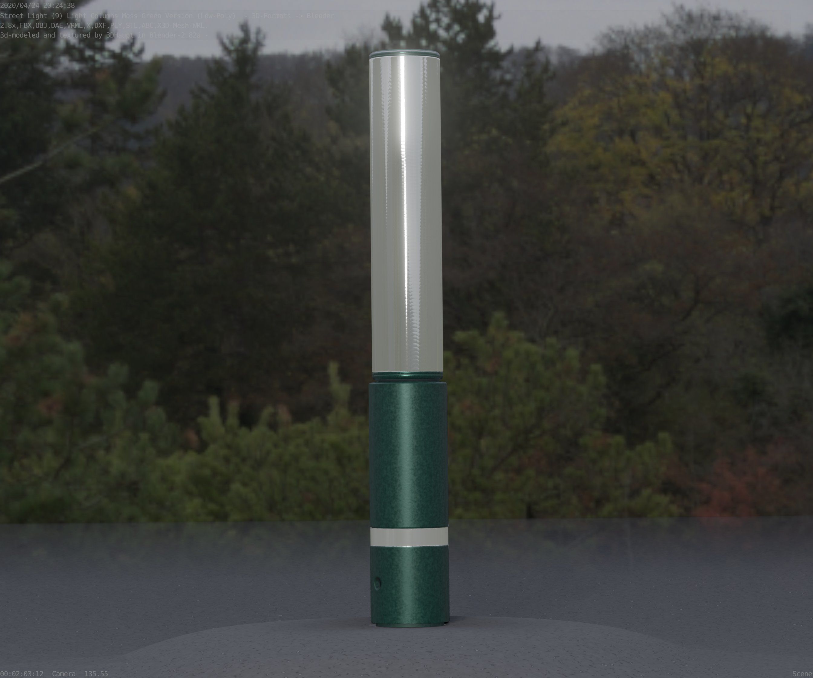 Low-Poly Moss Green Light Column 30 - Street Light Set-9 Low-poly 3D model_64