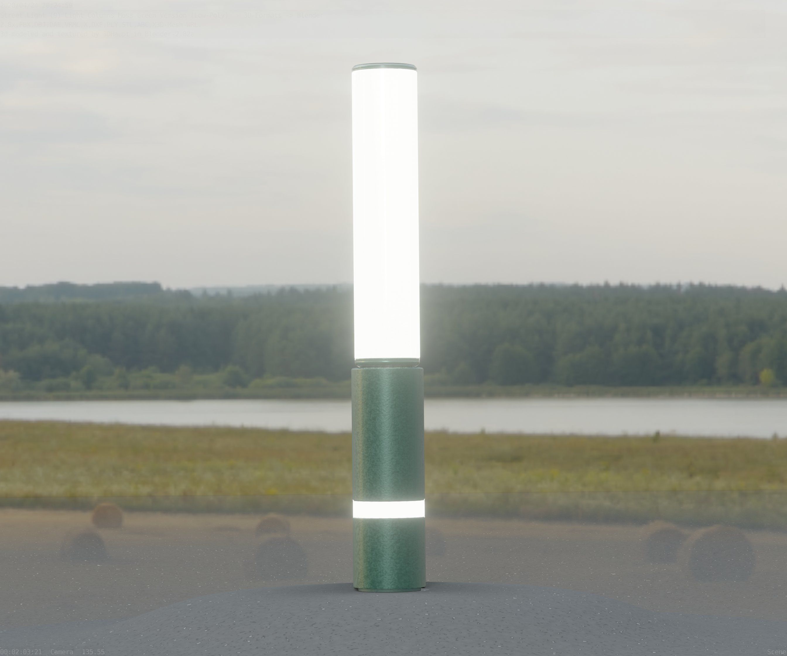 Low-Poly Moss Green Light Column 30 - Street Light Set-9 Low-poly 3D model_73