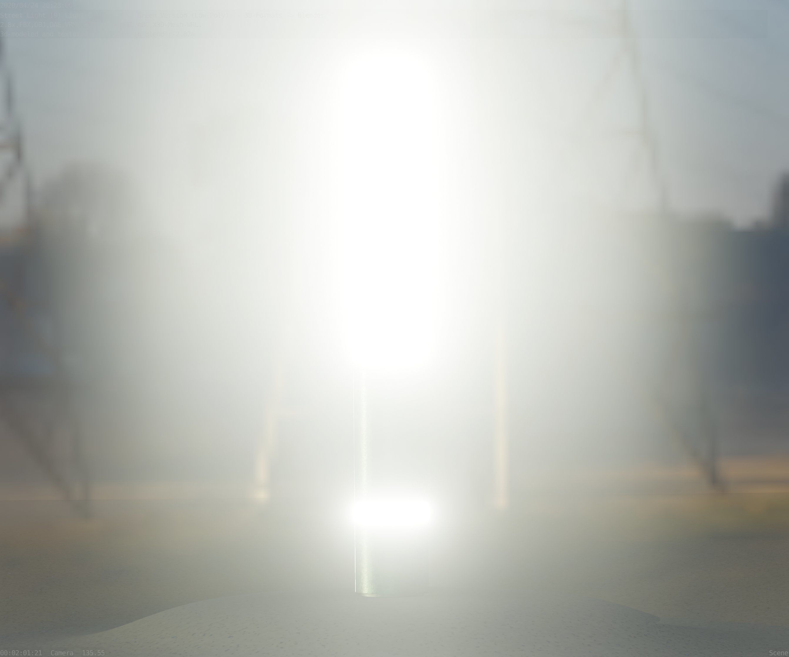 Low-Poly Moss Green Light Column 30 - Street Light Set-9 Low-poly 3D model_25