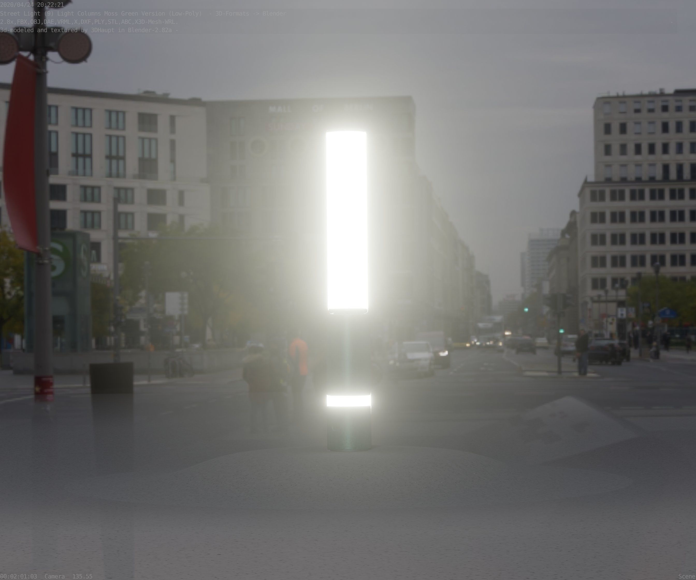 Low-Poly Moss Green Light Column 30 - Street Light Set-9 Low-poly 3D model_8