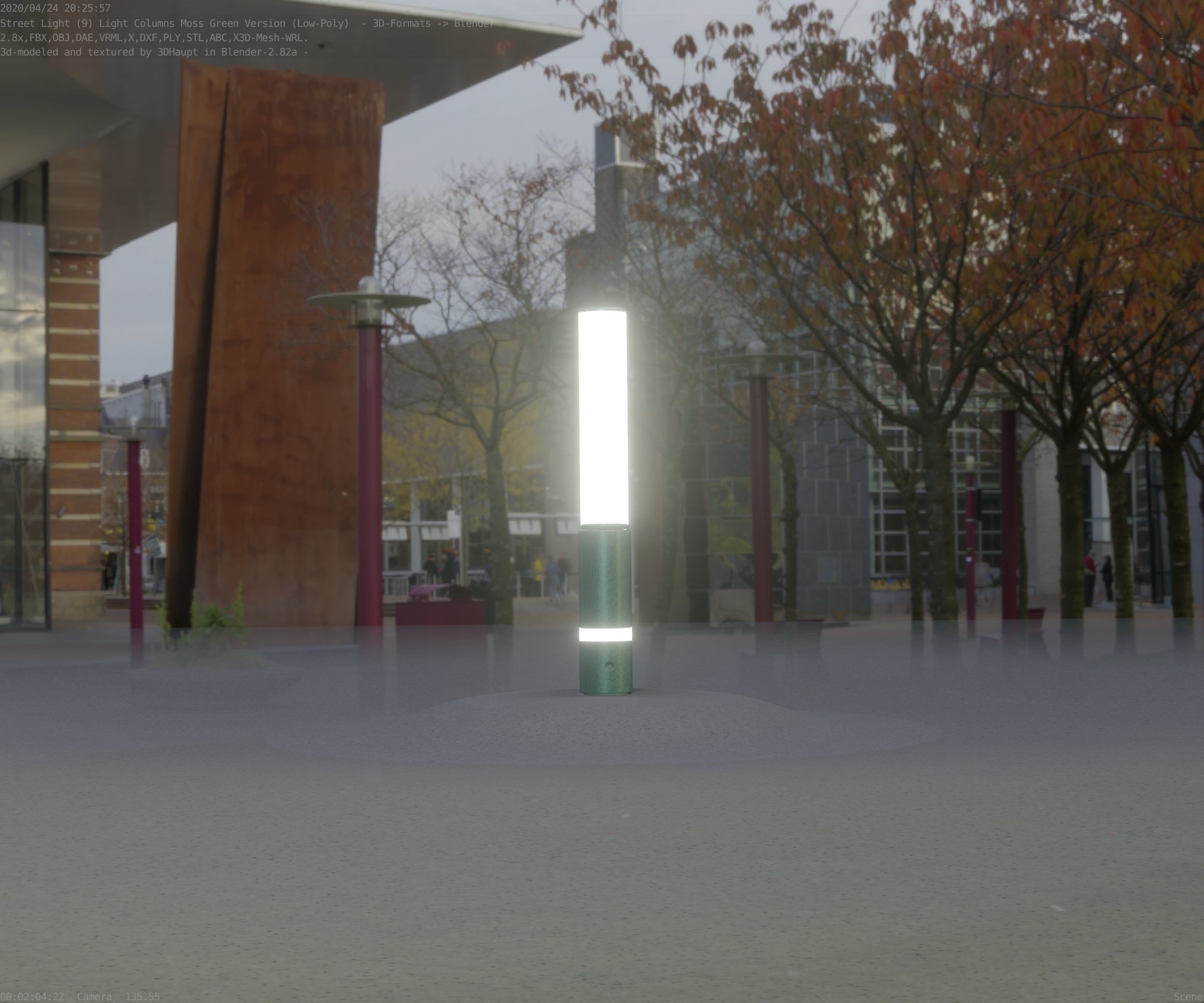 Low-Poly Moss Green Light Column 30 - Street Light Set-9 Low-poly 3D model_98