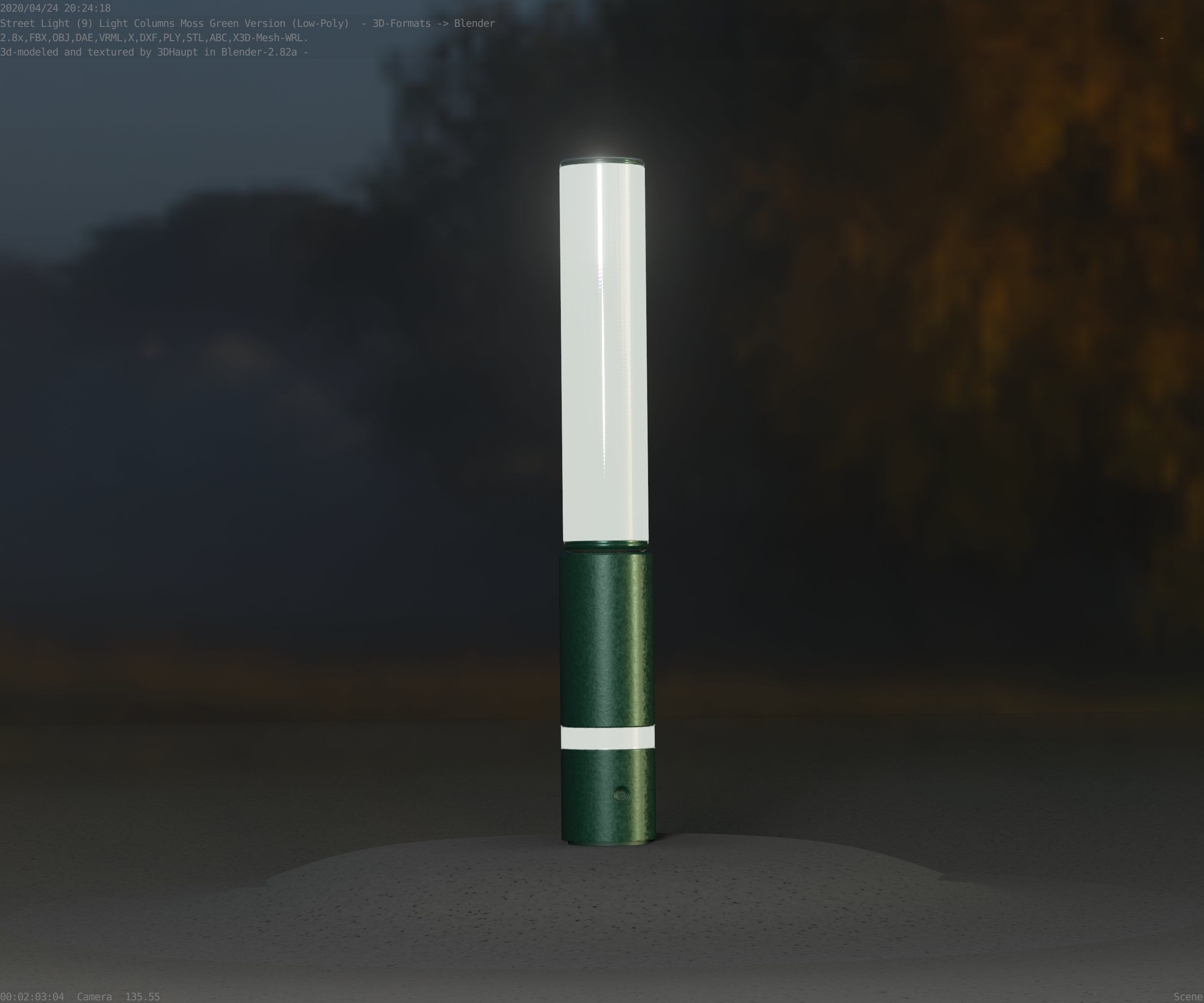 Low-Poly Moss Green Light Column 30 - Street Light Set-9 Low-poly 3D model_56