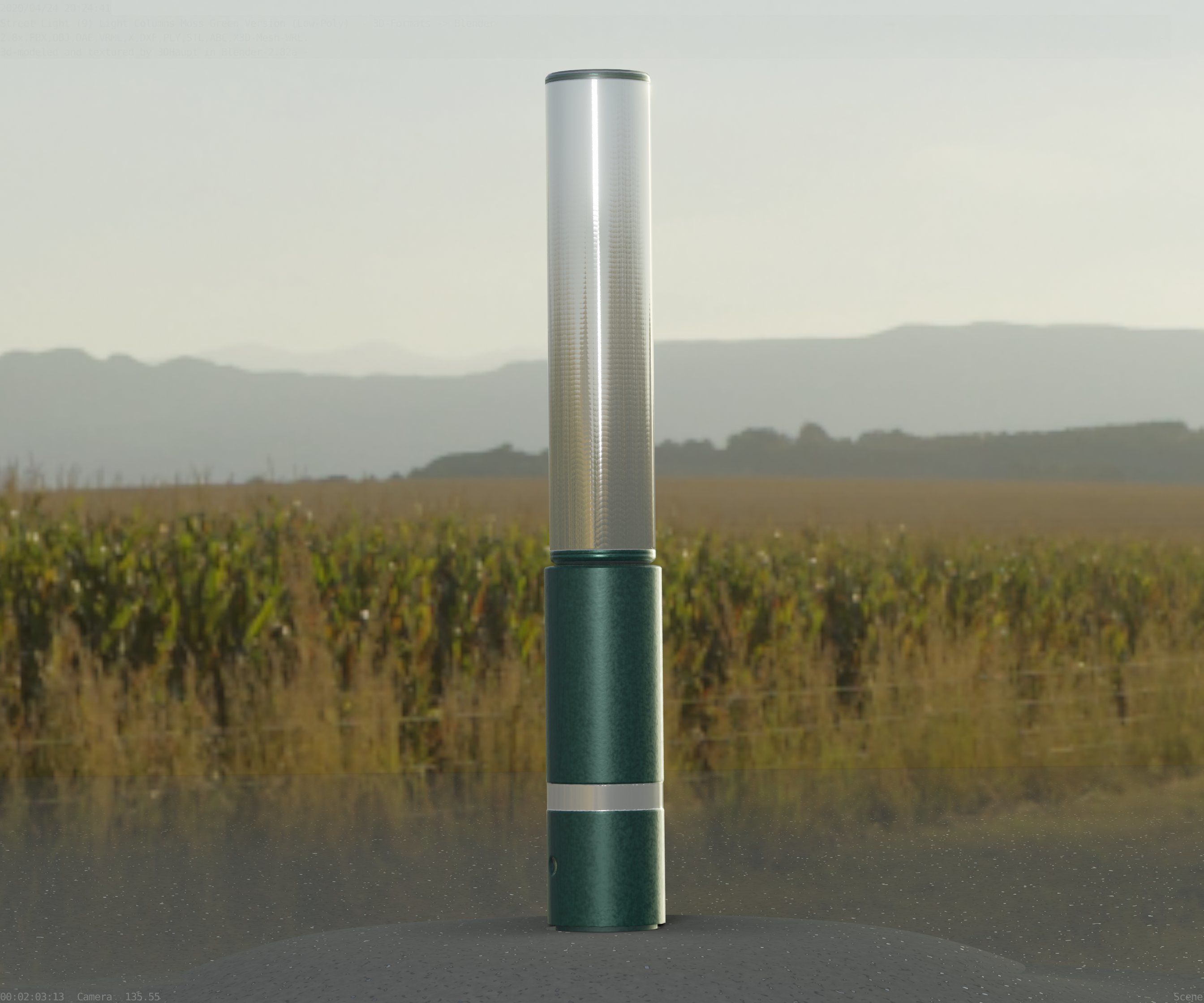 Low-Poly Moss Green Light Column 30 - Street Light Set-9 Low-poly 3D model_65