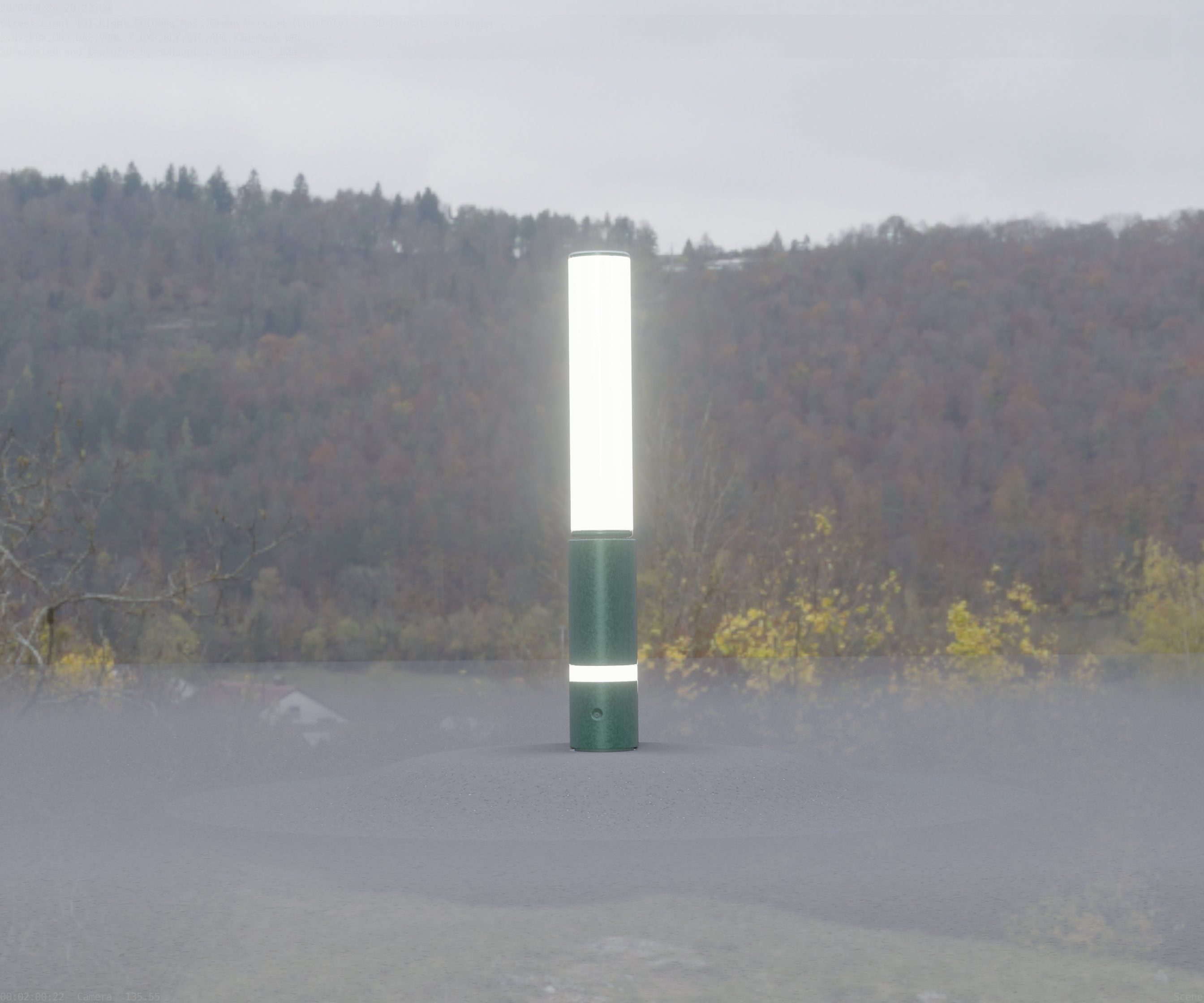 Low-Poly Moss Green Light Column 30 - Street Light Set-9 Low-poly 3D model_3
