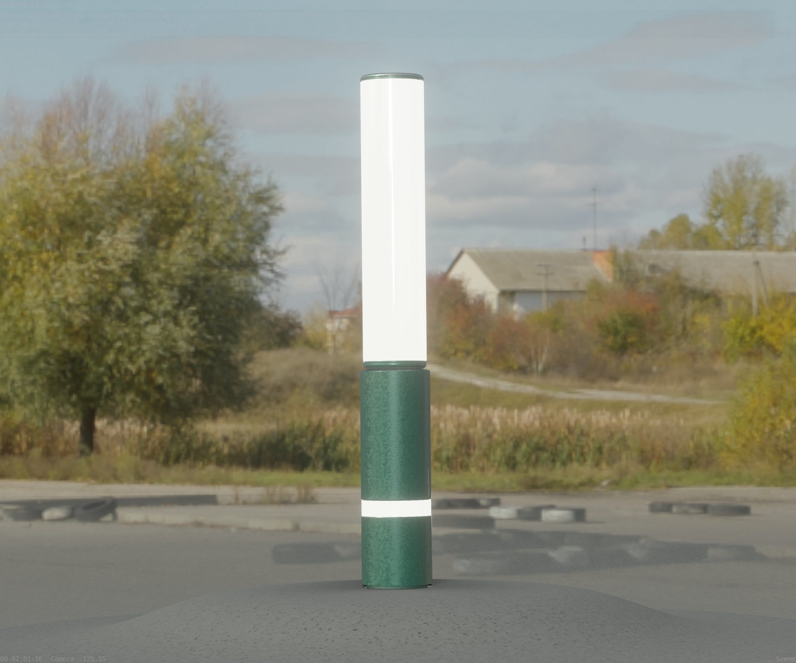 Low-Poly Moss Green Light Column 30 - Street Light Set-9 Low-poly 3D model_20