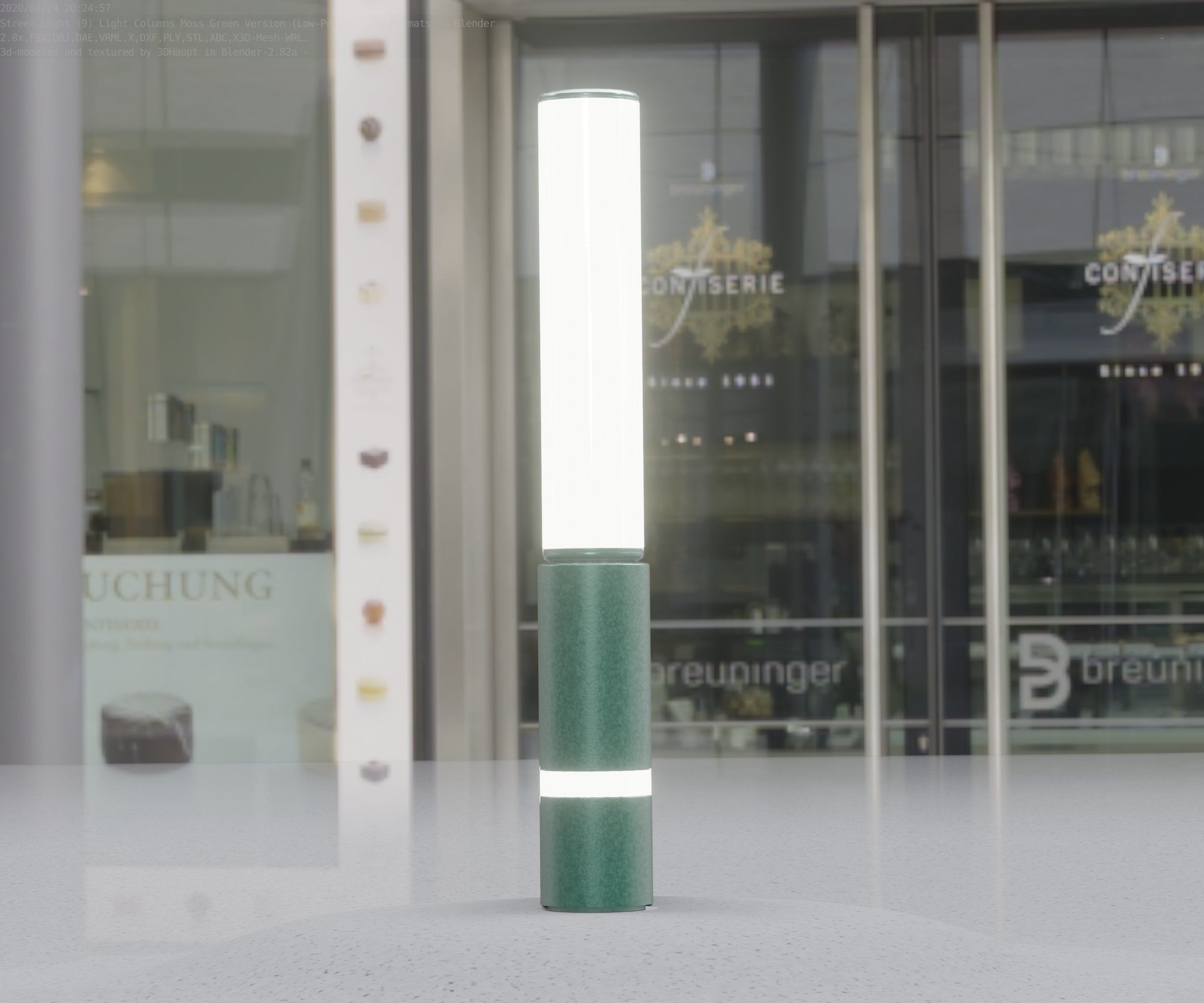 Low-Poly Moss Green Light Column 30 - Street Light Set-9 Low-poly 3D model_72