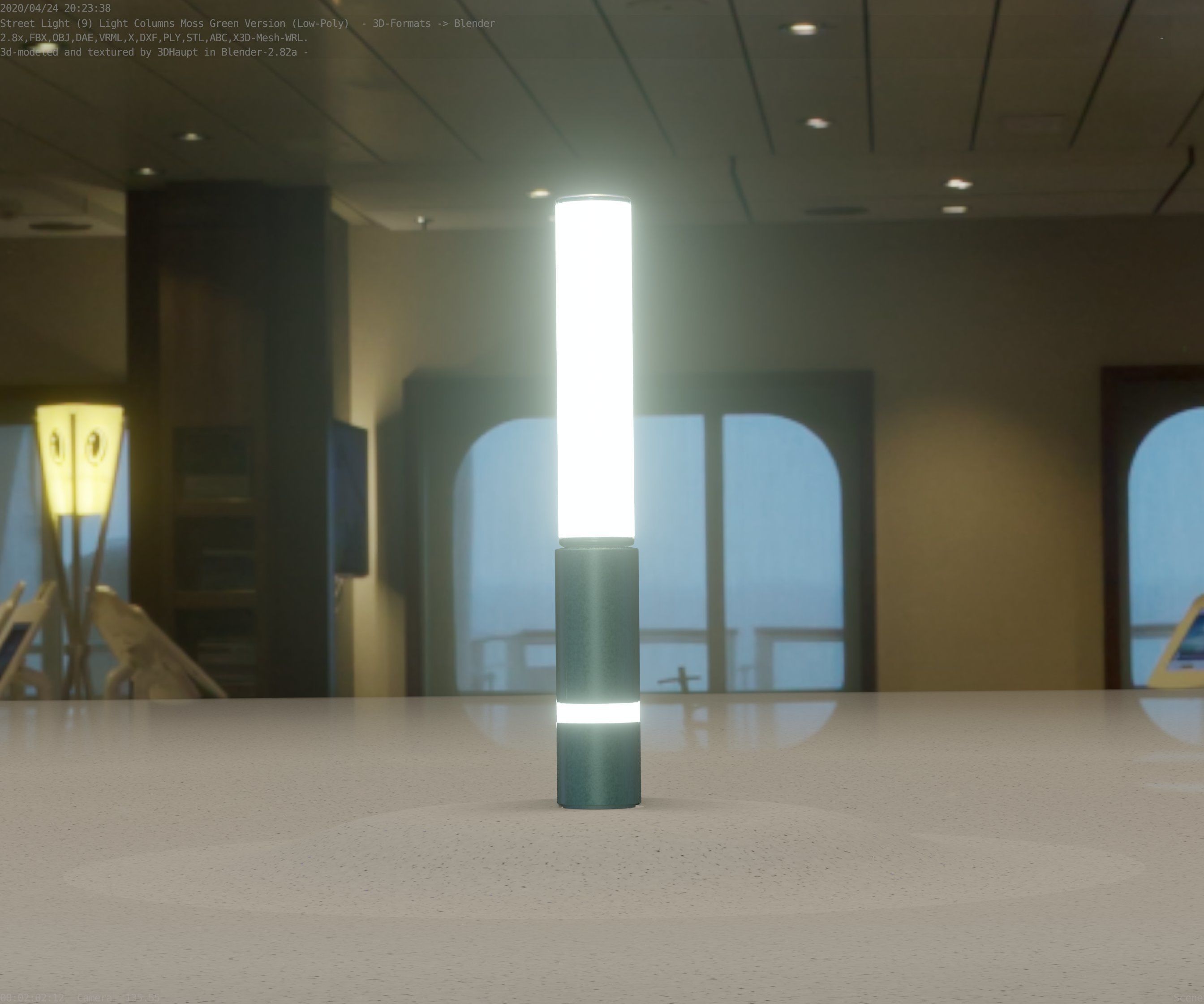 Low-Poly Moss Green Light Column 30 - Street Light Set-9 Low-poly 3D model_40