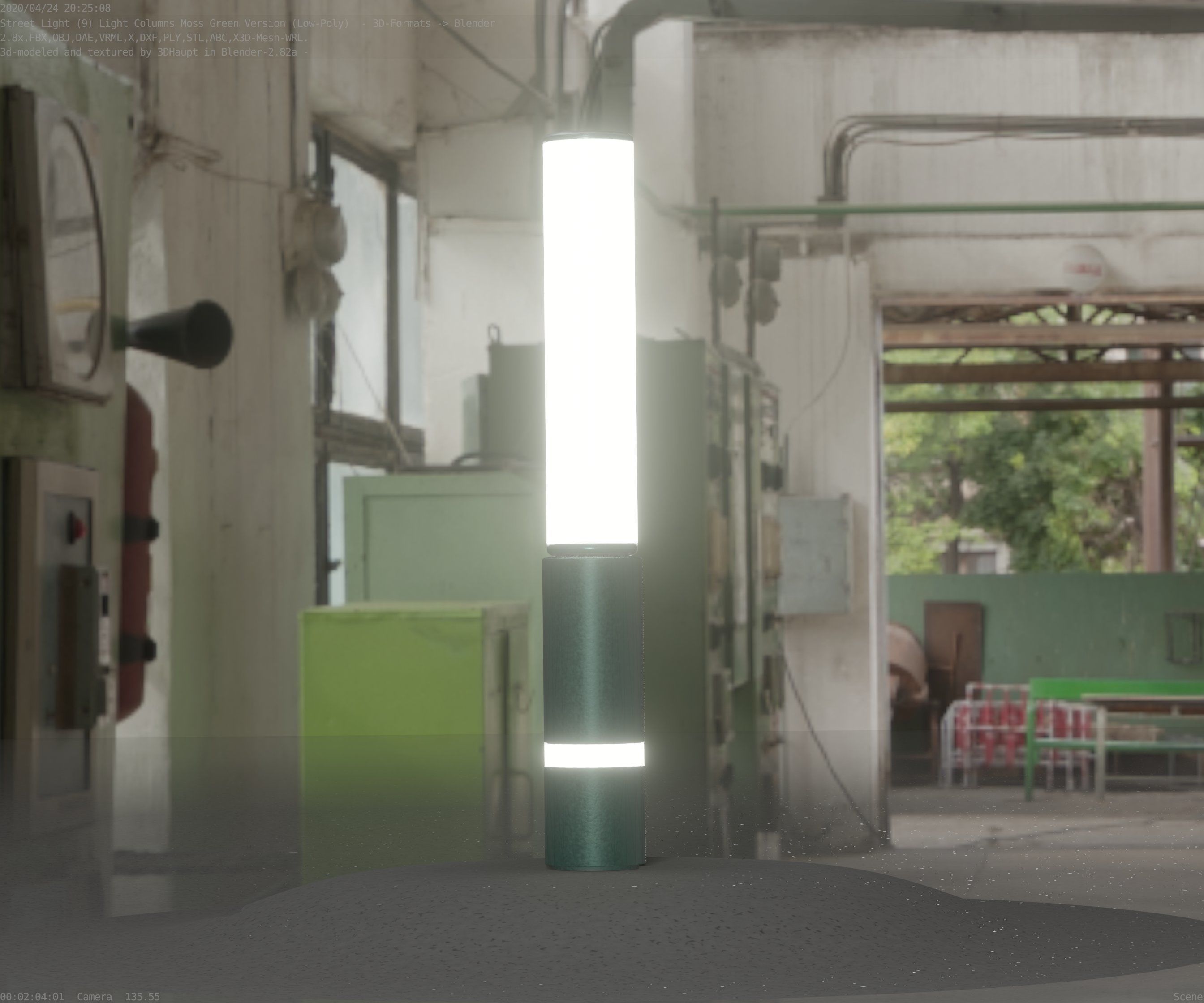 Low-Poly Moss Green Light Column 30 - Street Light Set-9 Low-poly 3D model_77