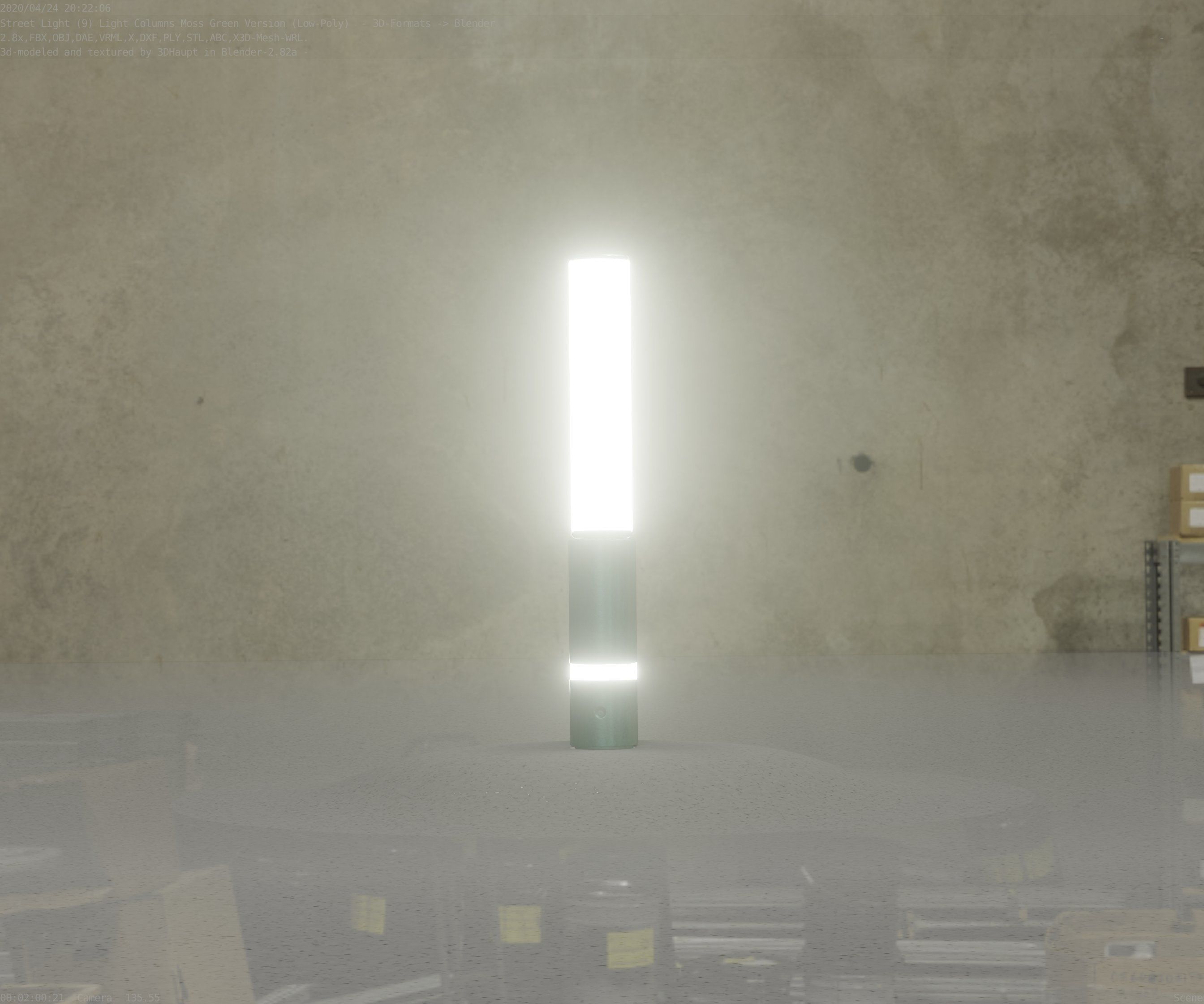 Low-Poly Moss Green Light Column 30 - Street Light Set-9 Low-poly 3D model_2