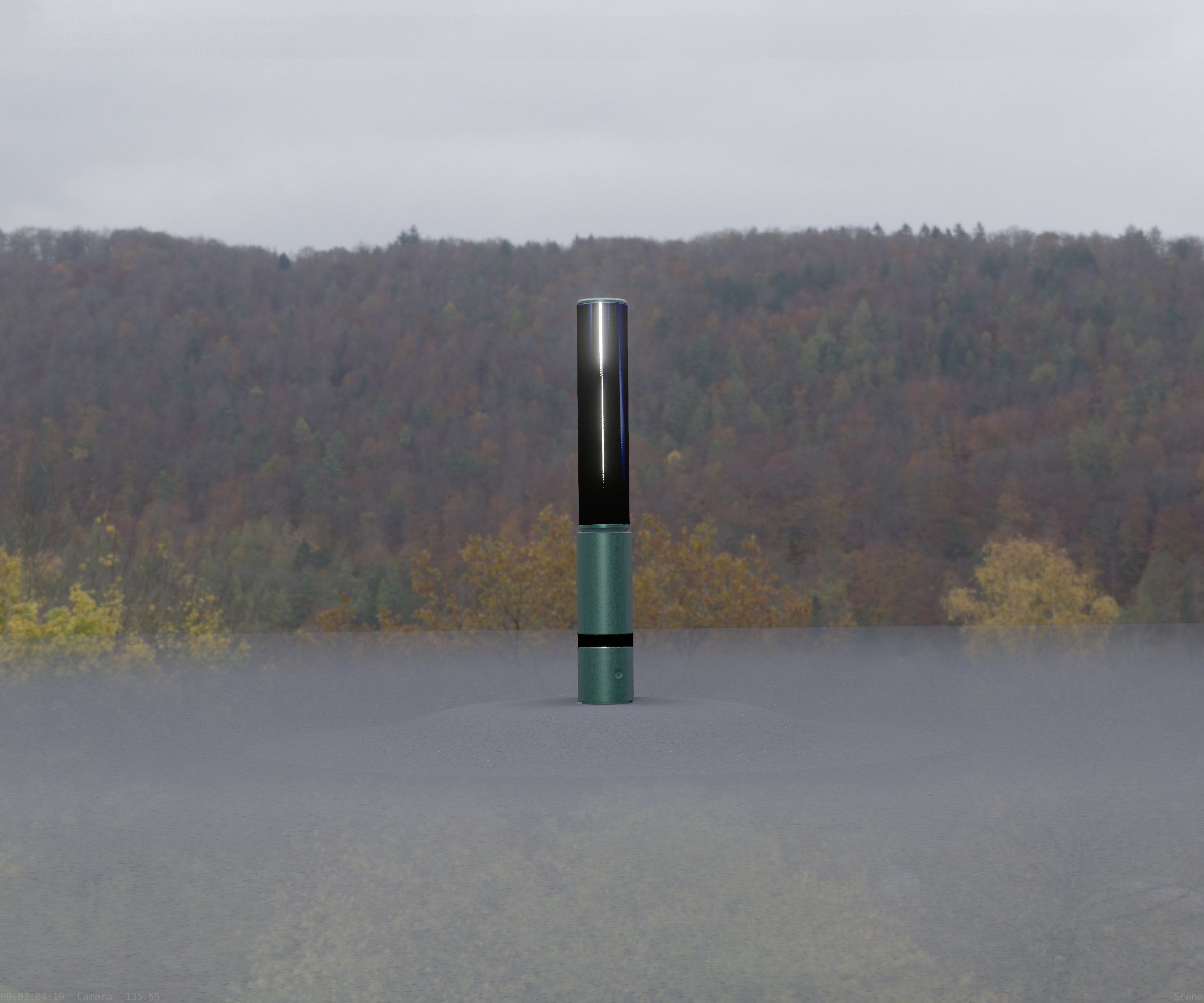 Low-Poly Moss Green Light Column 30 - Street Light Set-9 Low-poly 3D model_95