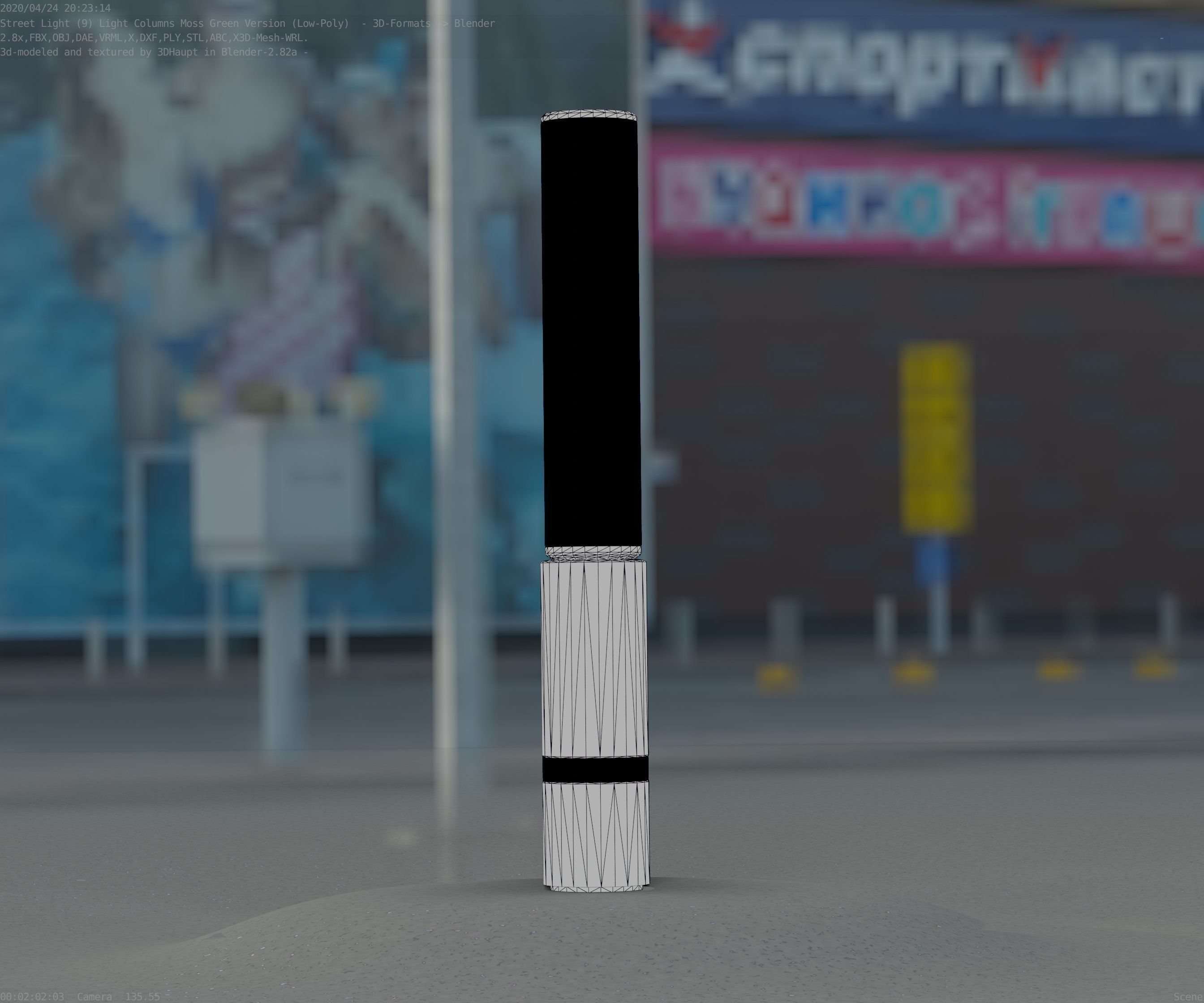 Low-Poly Moss Green Light Column 30 - Street Light Set-9 Low-poly 3D model_31