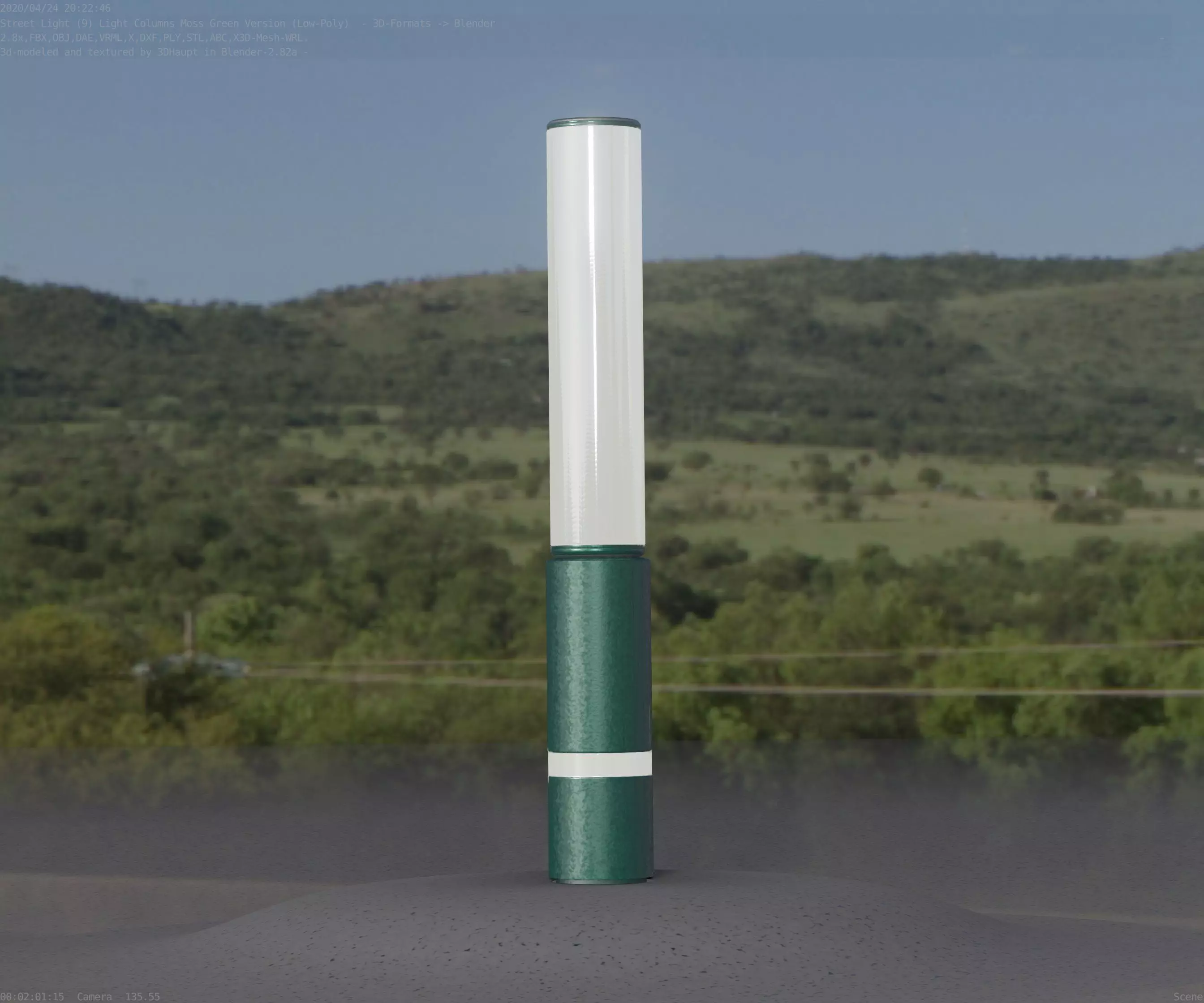 Low-Poly Moss Green Light Column 30 - Street Light Set-9 Low-poly 3D model_0