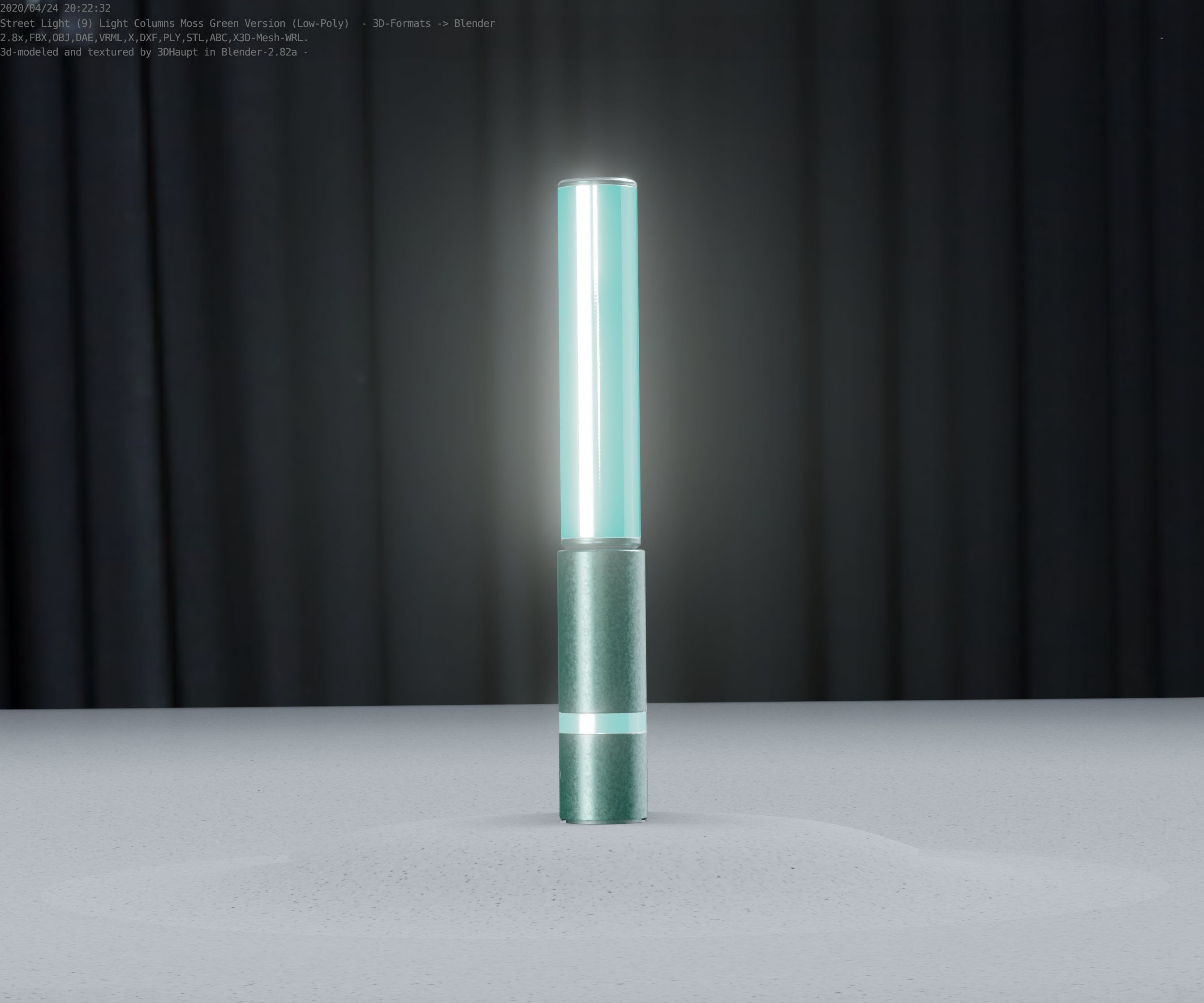 Low-Poly Moss Green Light Column 30 - Street Light Set-9 Low-poly 3D model_13