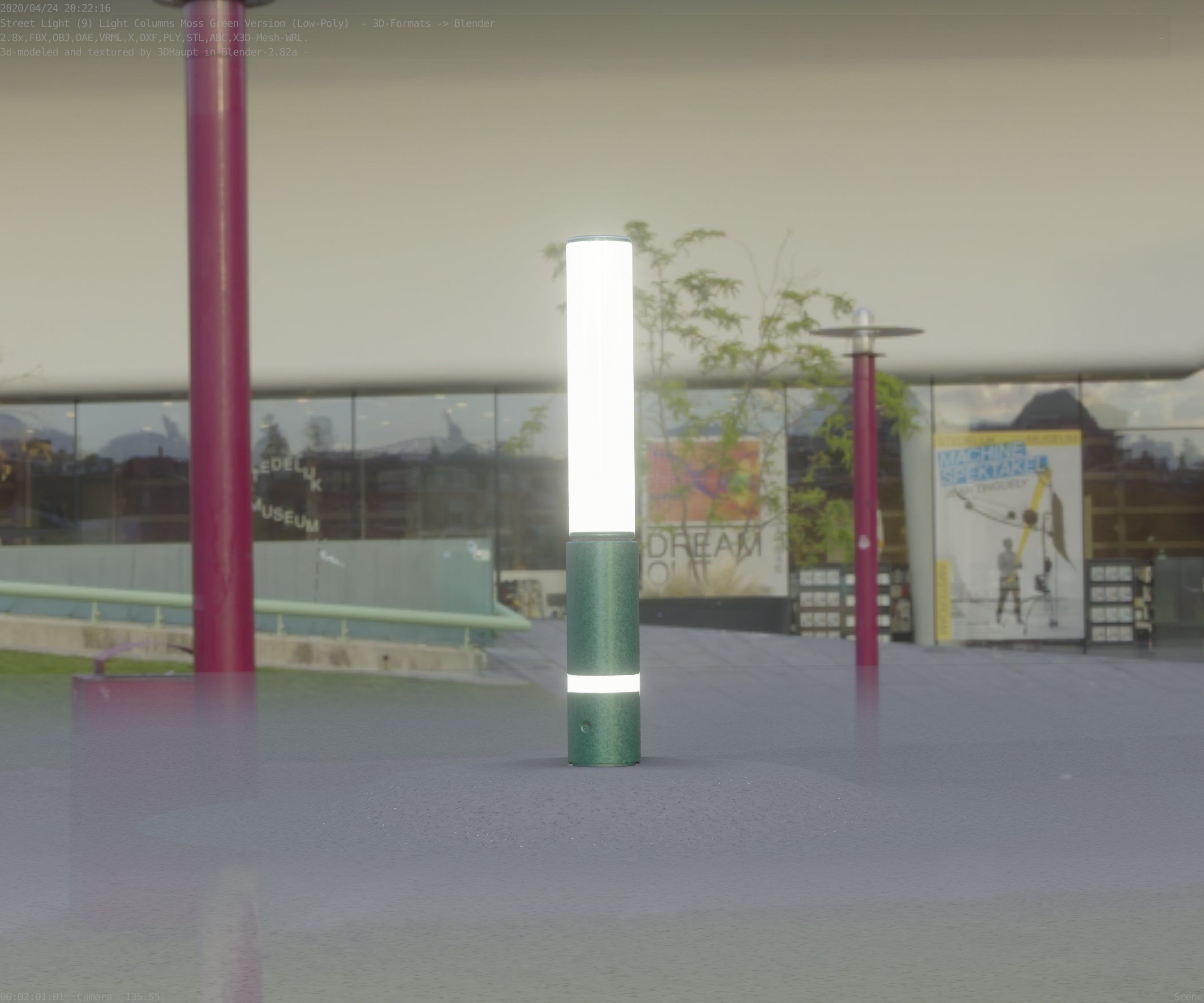 Low-Poly Moss Green Light Column 30 - Street Light Set-9 Low-poly 3D model_6