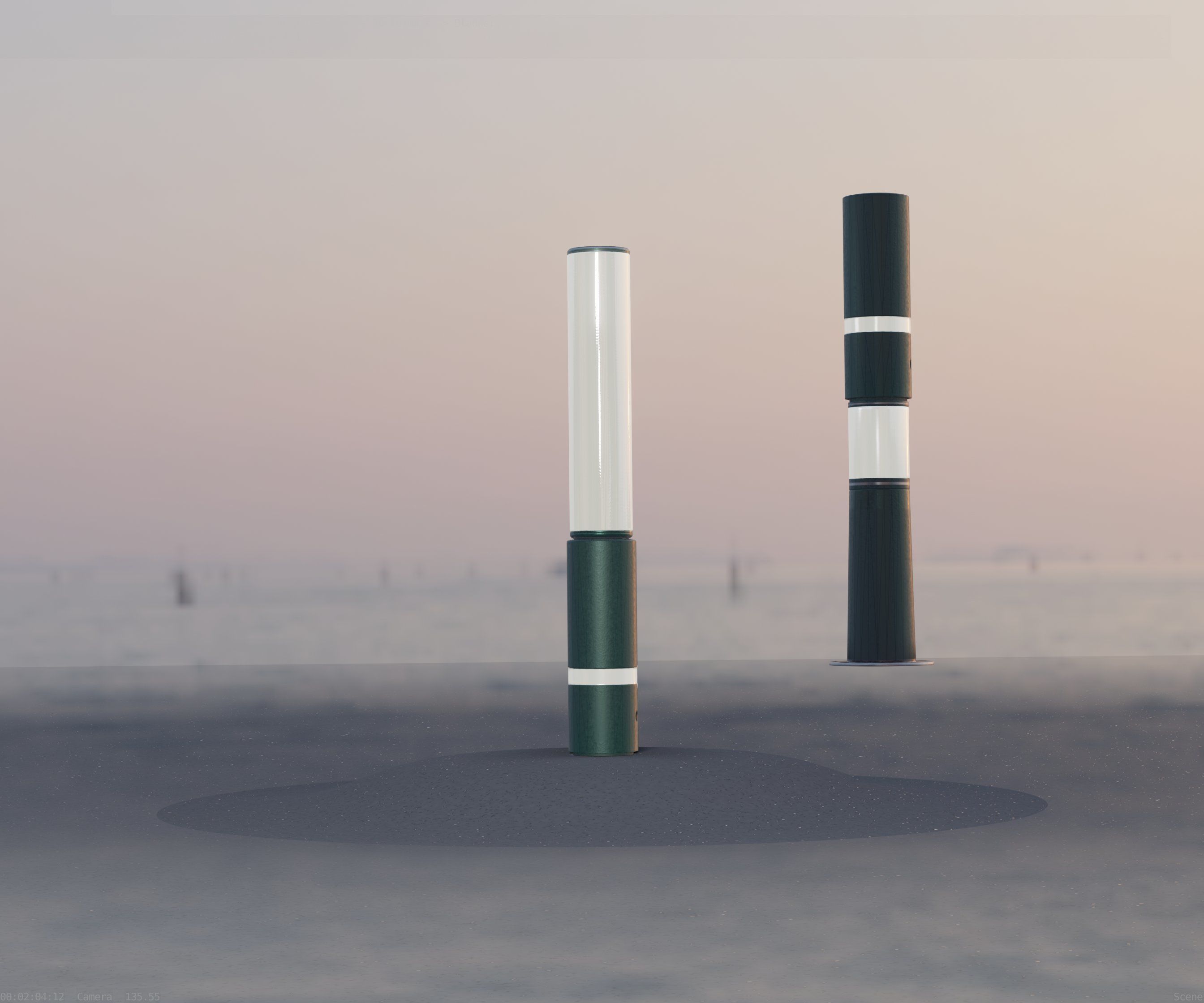 Low-Poly Moss Green Light Column 30 - Street Light Set-9 Low-poly 3D model_88