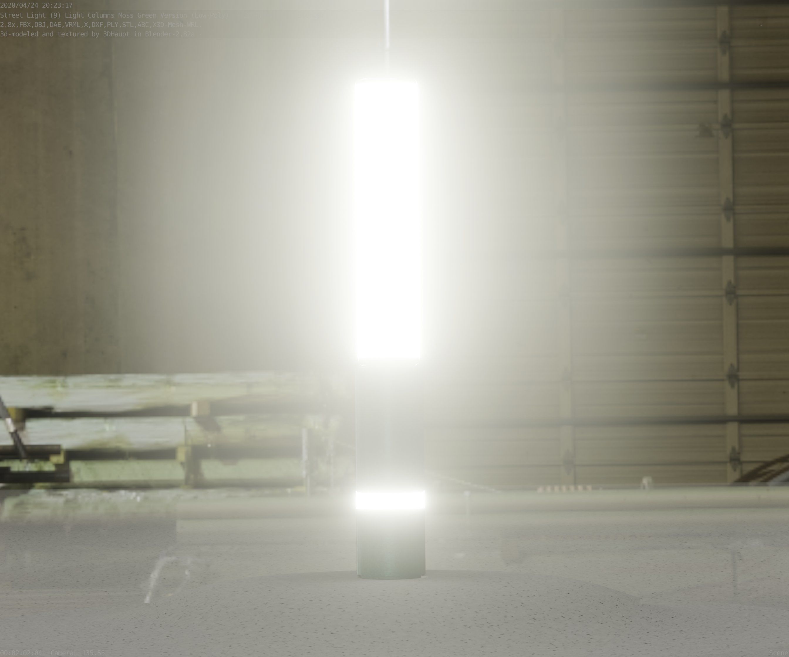 Low-Poly Moss Green Light Column 30 - Street Light Set-9 Low-poly 3D model_32