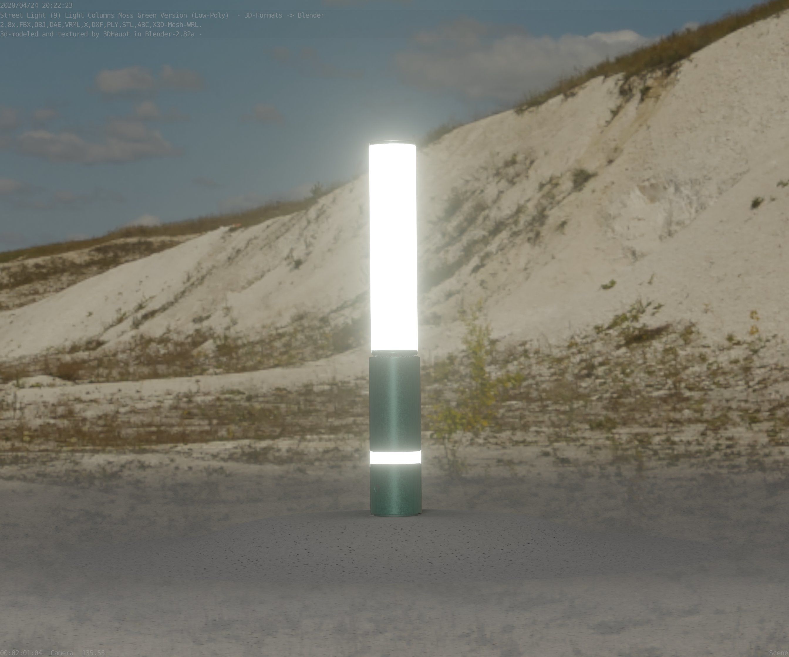 Low-Poly Moss Green Light Column 30 - Street Light Set-9 Low-poly 3D model_9
