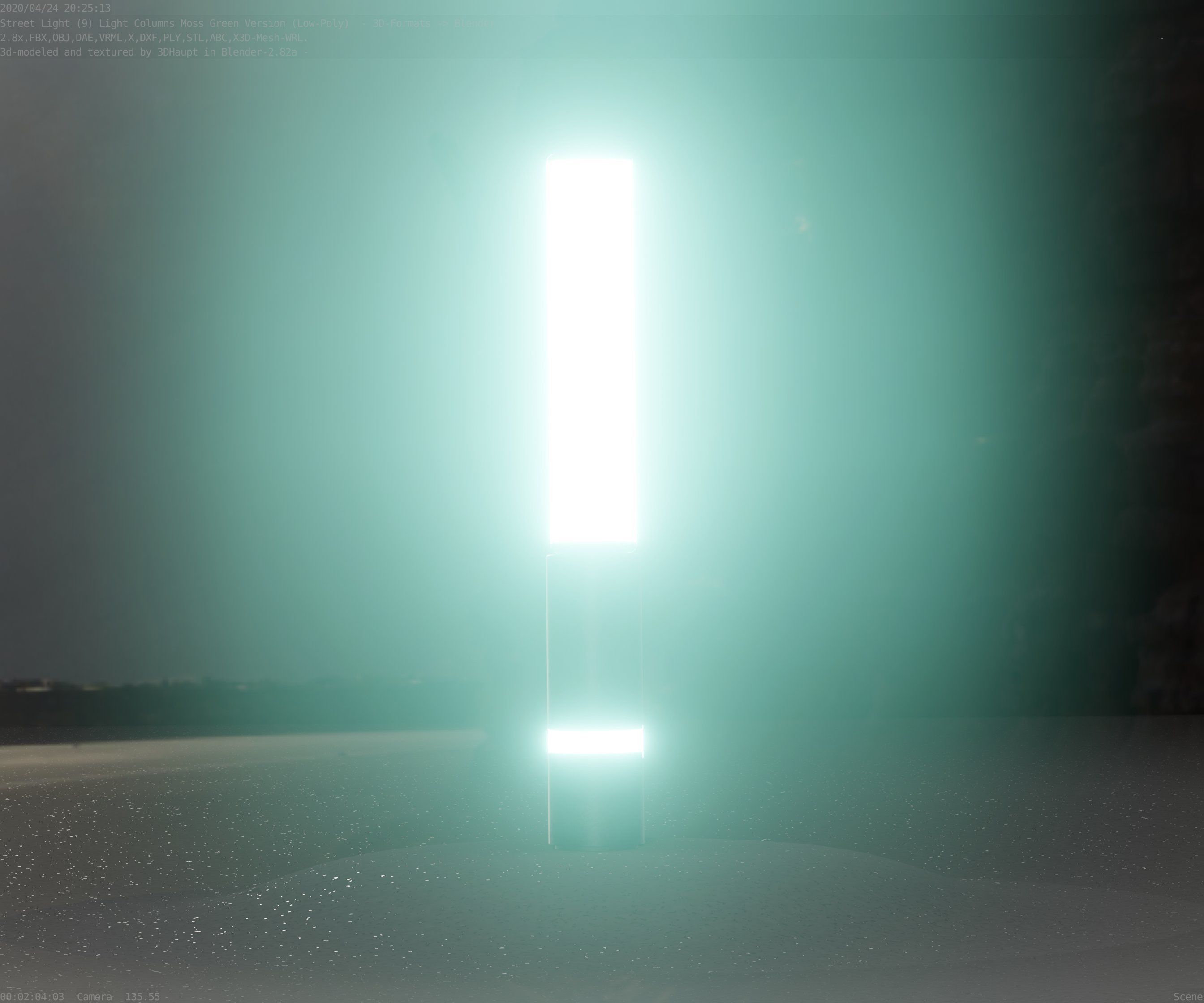 Low-Poly Moss Green Light Column 30 - Street Light Set-9 Low-poly 3D model_79