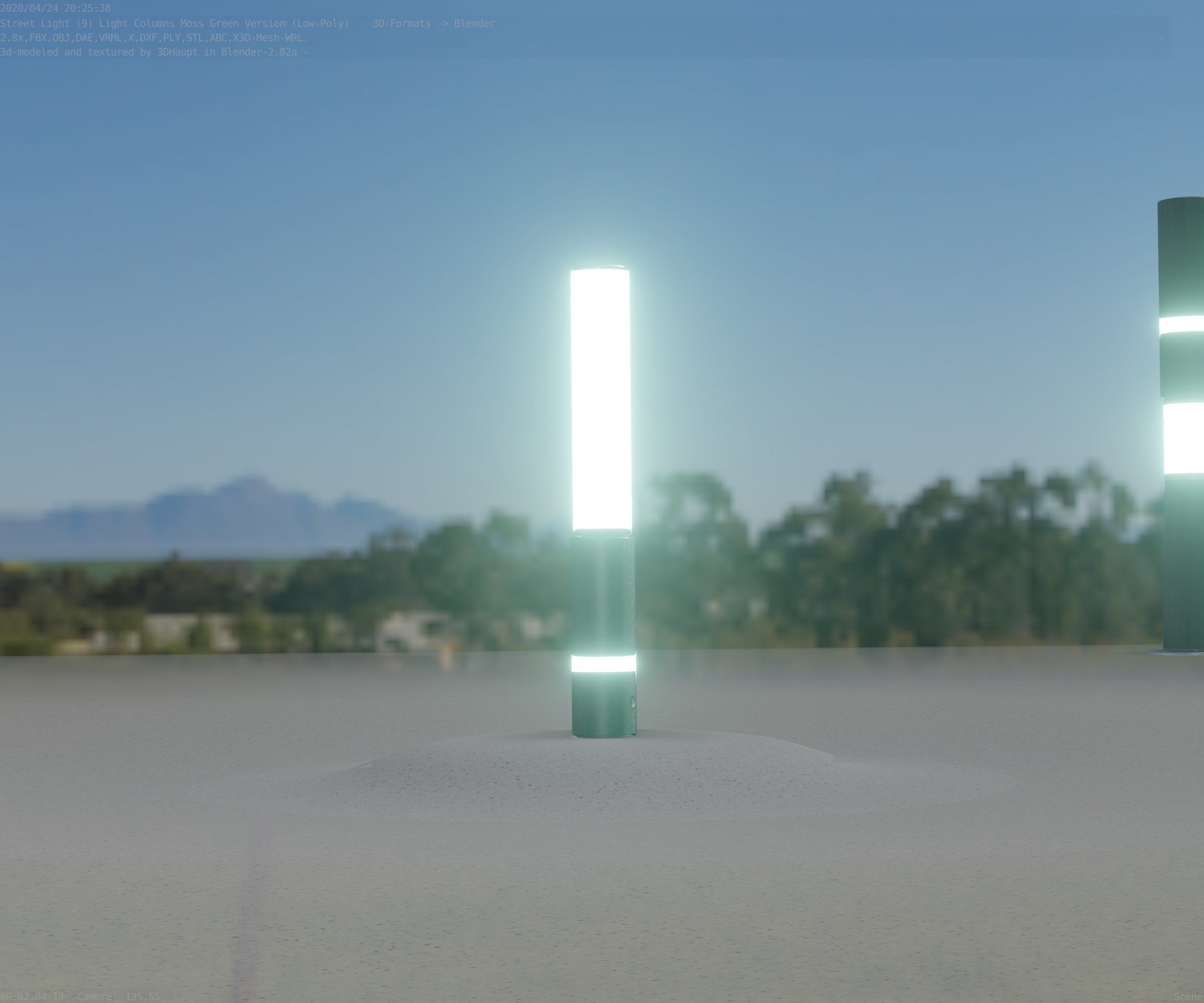 Low-Poly Moss Green Light Column 30 - Street Light Set-9 Low-poly 3D model_90