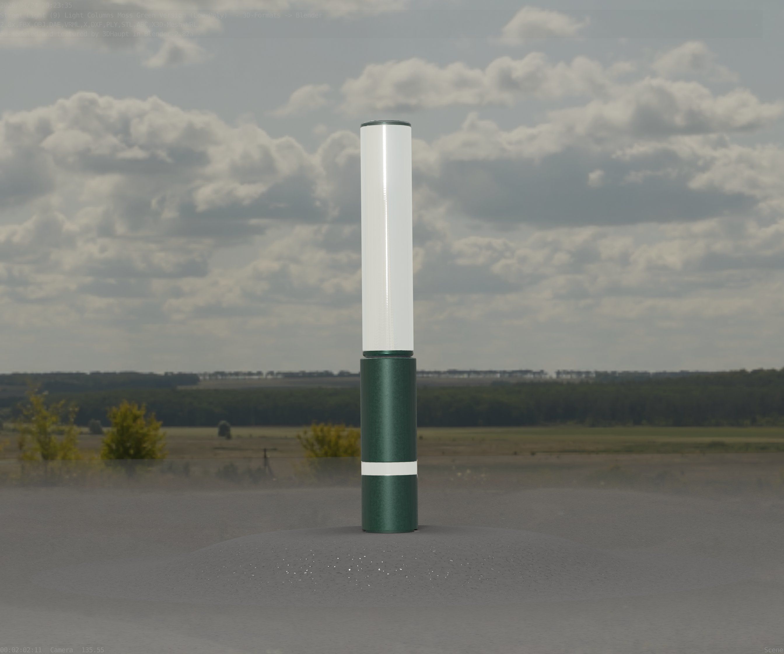 Low-Poly Moss Green Light Column 30 - Street Light Set-9 Low-poly 3D model_39