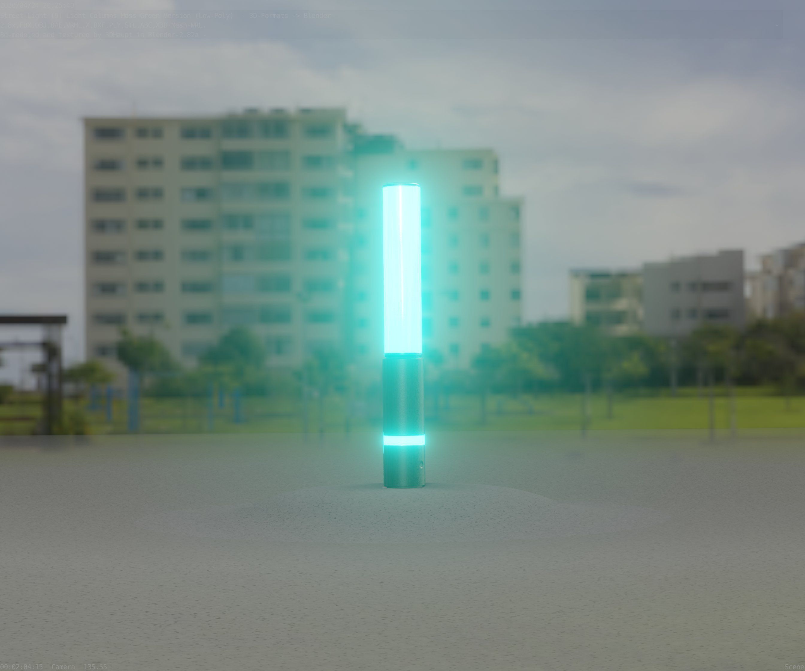 Low-Poly Moss Green Light Column 30 - Street Light Set-9 Low-poly 3D model_91