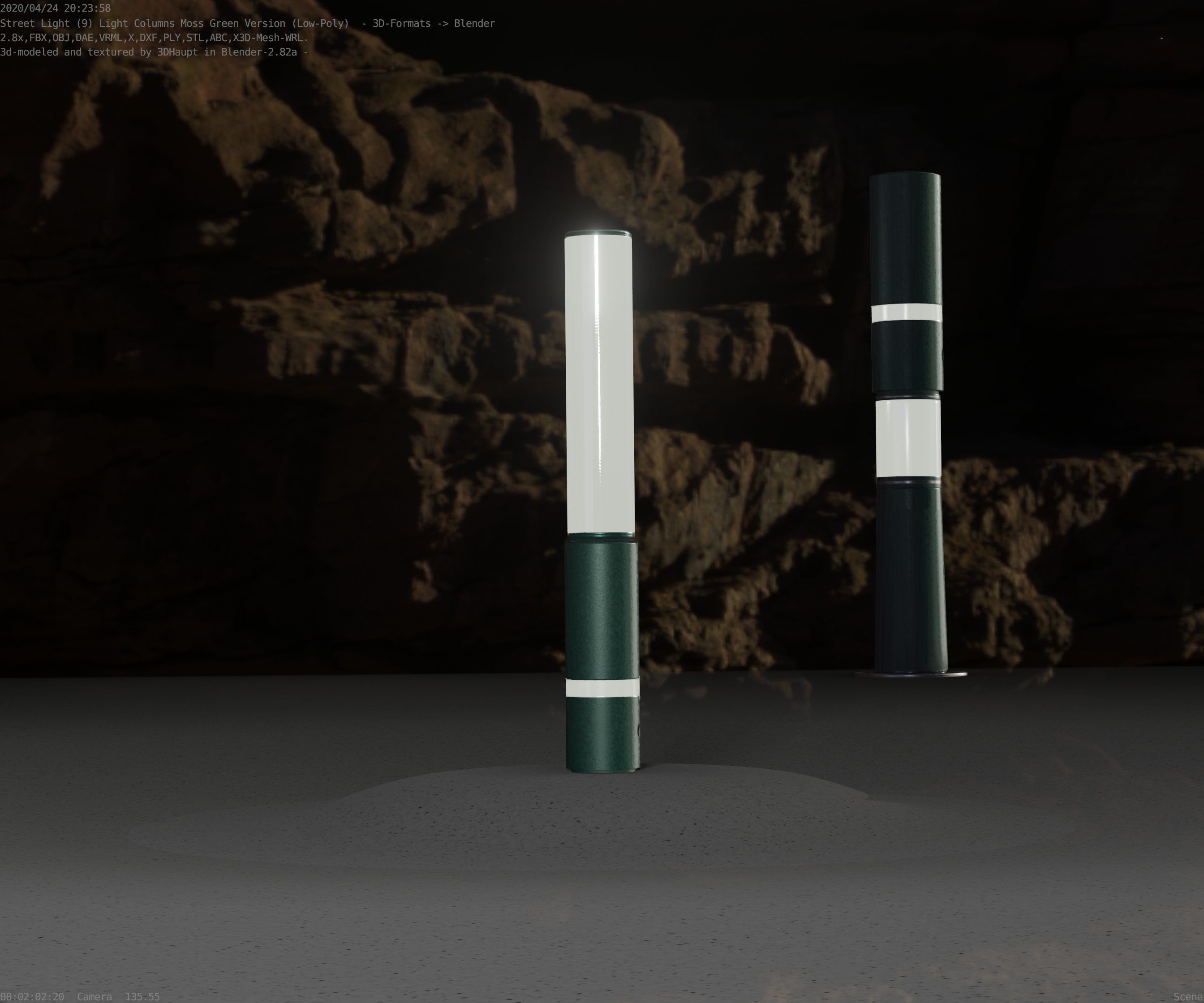 Low-Poly Moss Green Light Column 30 - Street Light Set-9 Low-poly 3D model_48