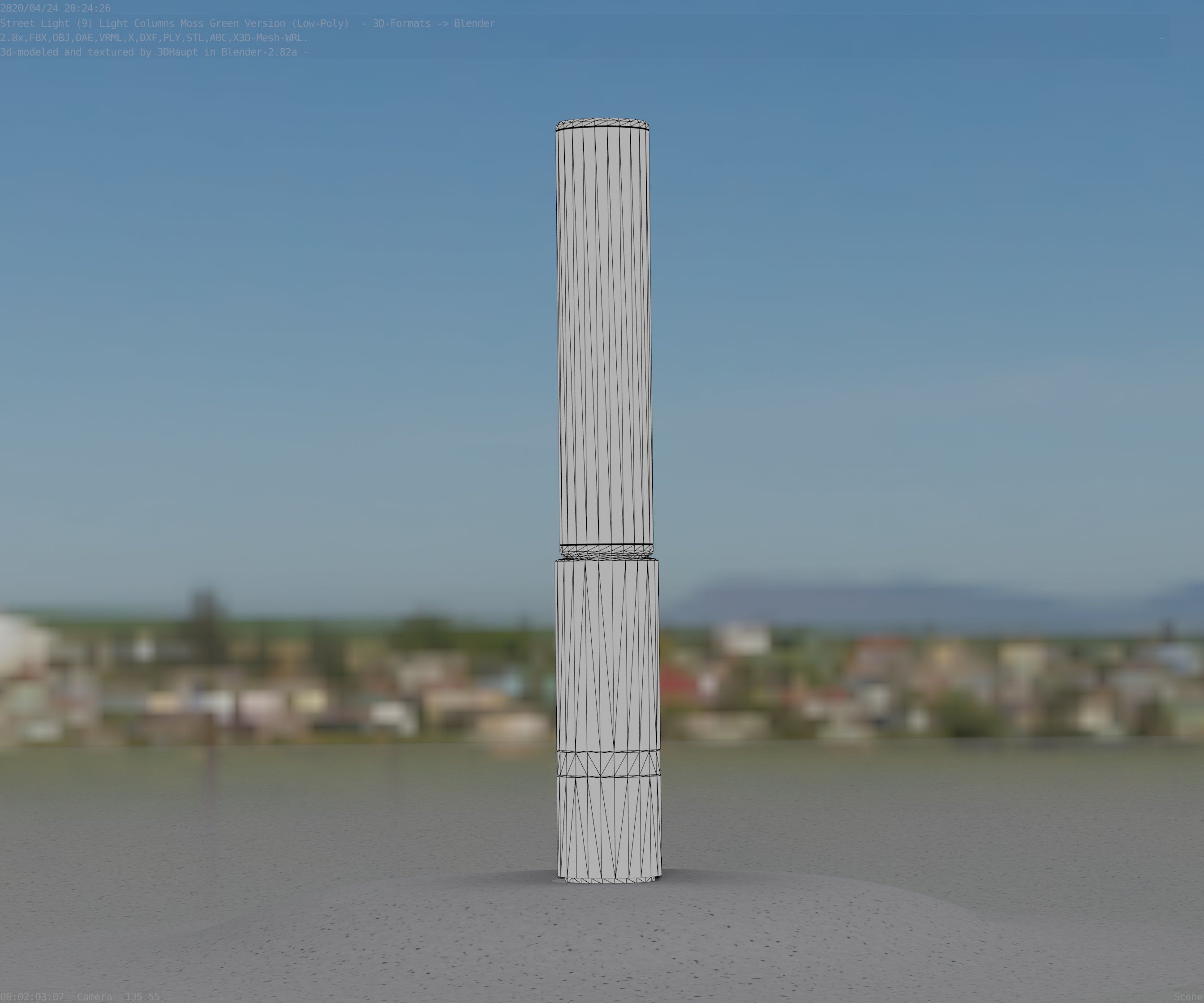 Low-Poly Moss Green Light Column 30 - Street Light Set-9 Low-poly 3D model_59