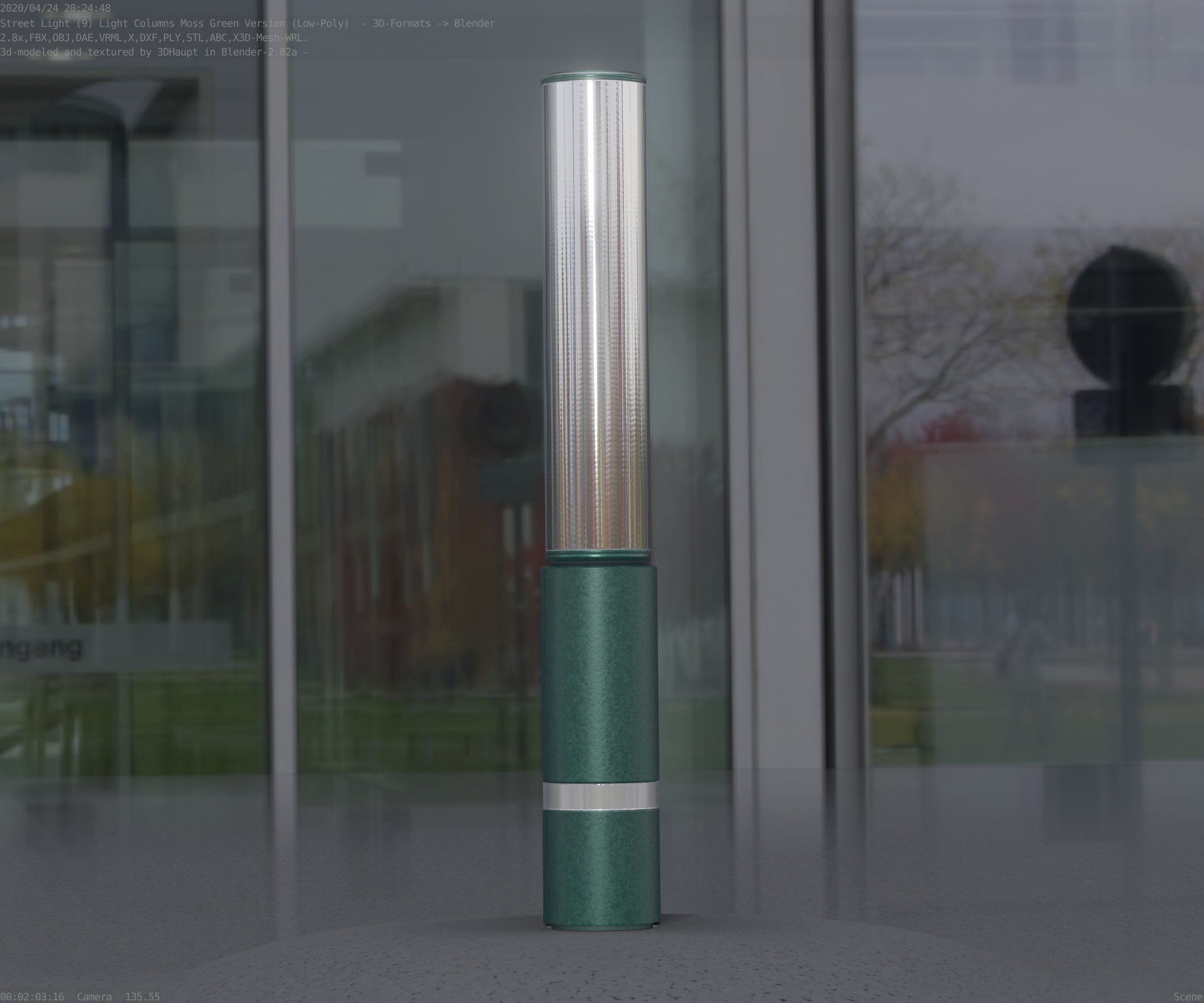 Low-Poly Moss Green Light Column 30 - Street Light Set-9 Low-poly 3D model_68