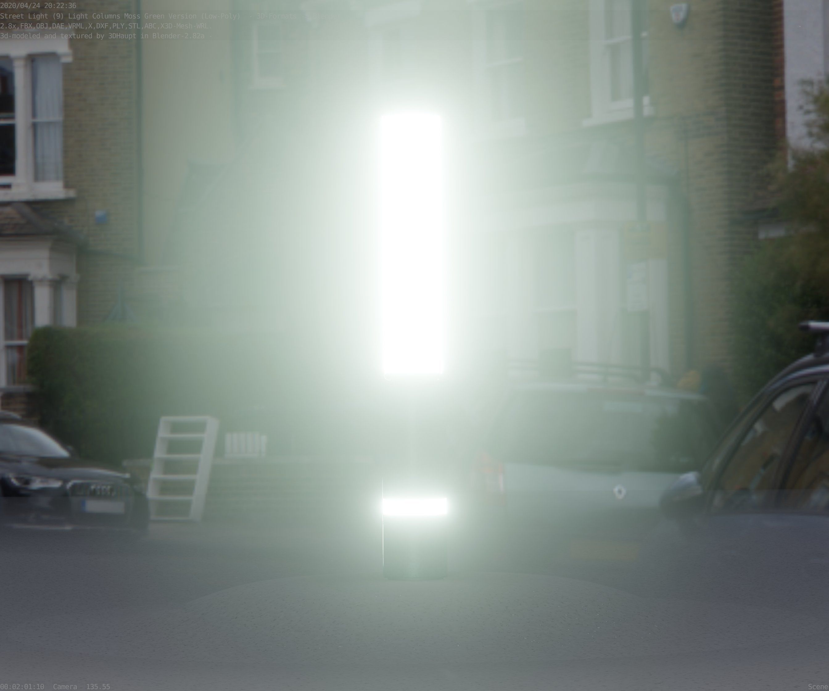 Low-Poly Moss Green Light Column 30 - Street Light Set-9 Low-poly 3D model_15