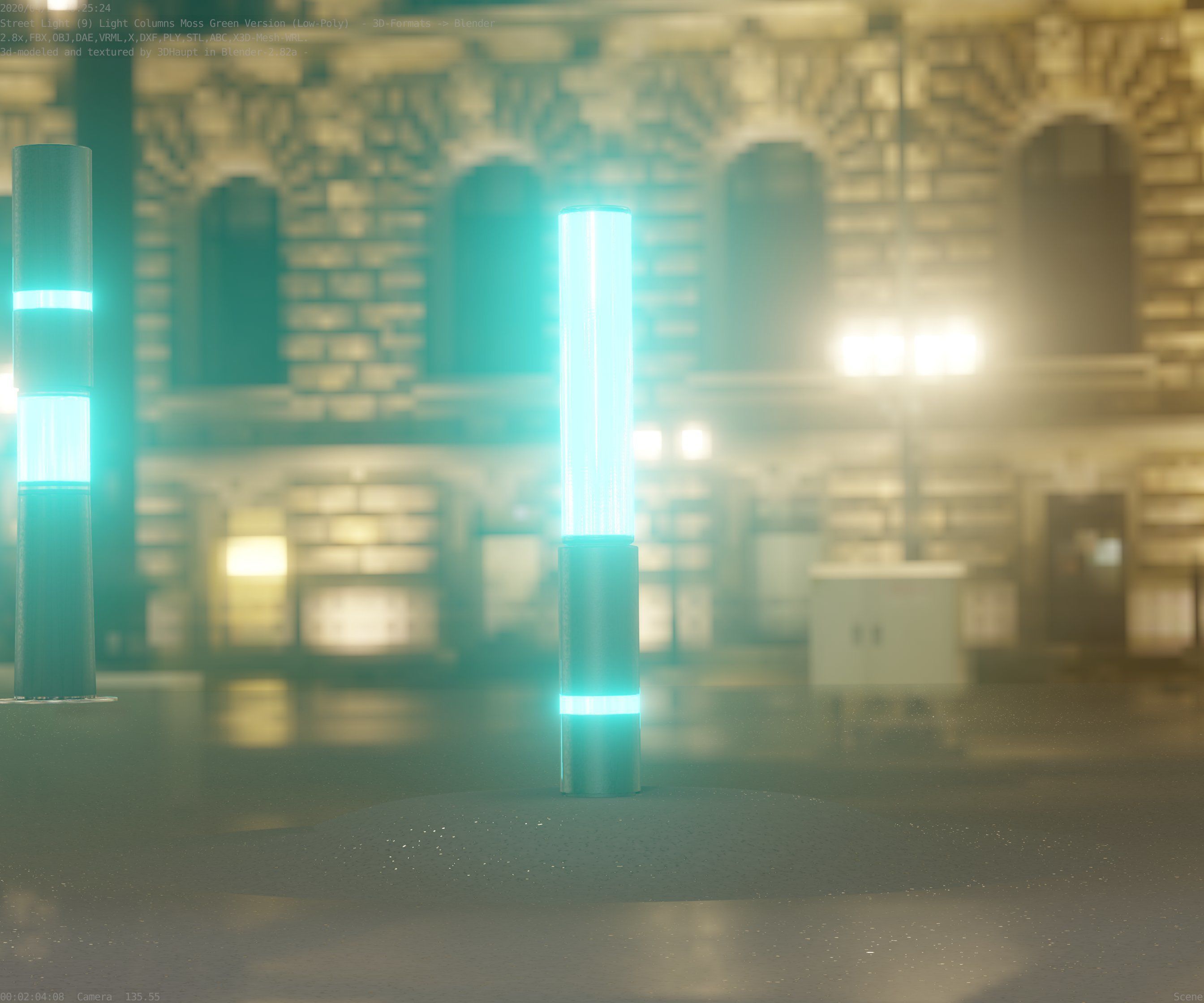 Low-Poly Moss Green Light Column 30 - Street Light Set-9 Low-poly 3D model_84