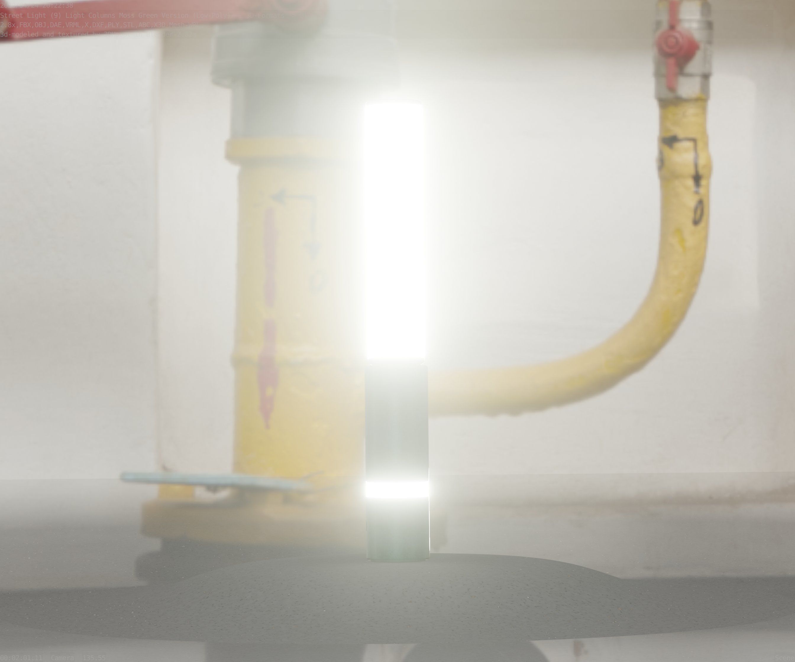 Low-Poly Moss Green Light Column 30 - Street Light Set-9 Low-poly 3D model_16