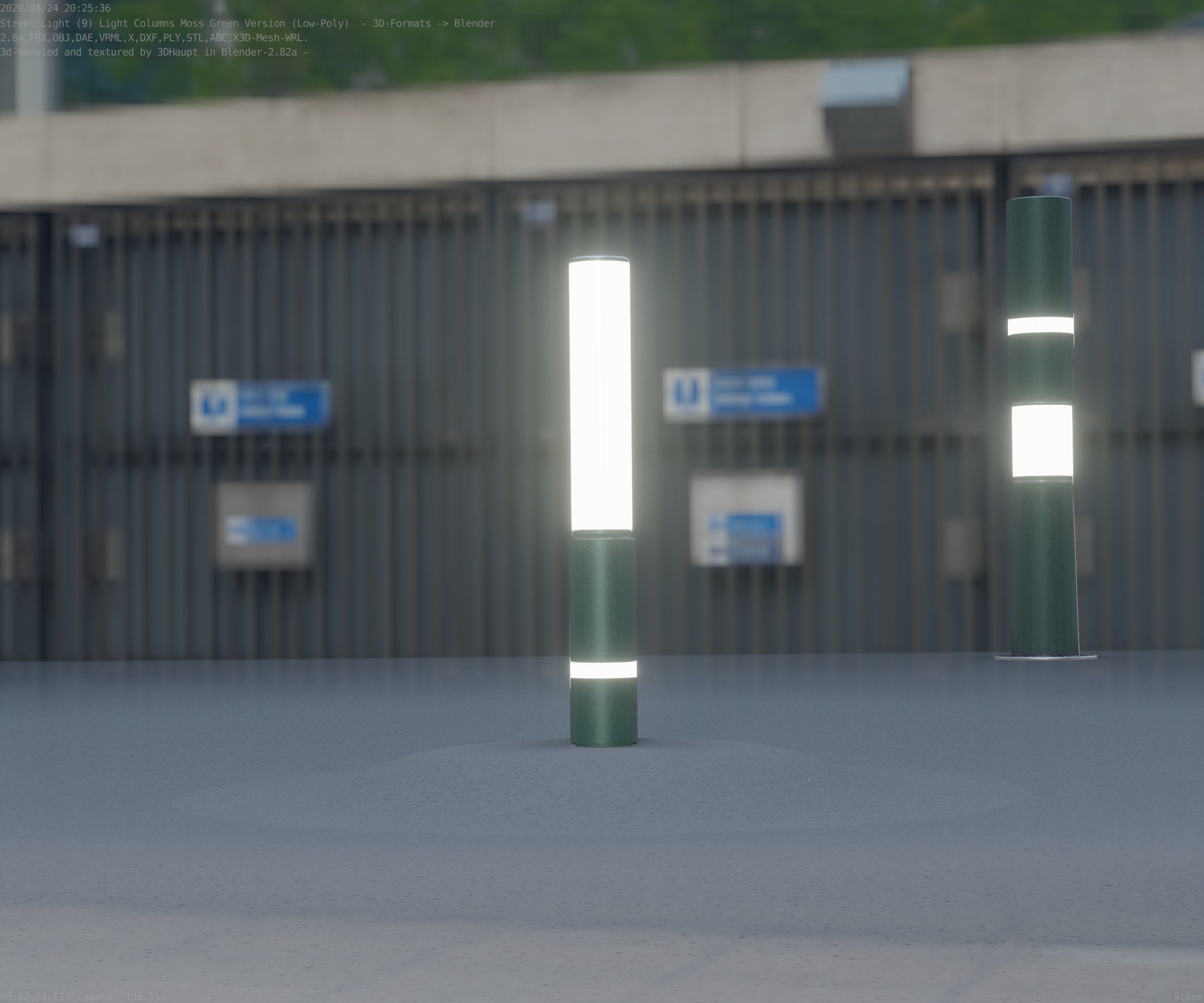 Low-Poly Moss Green Light Column 30 - Street Light Set-9 Low-poly 3D model_89