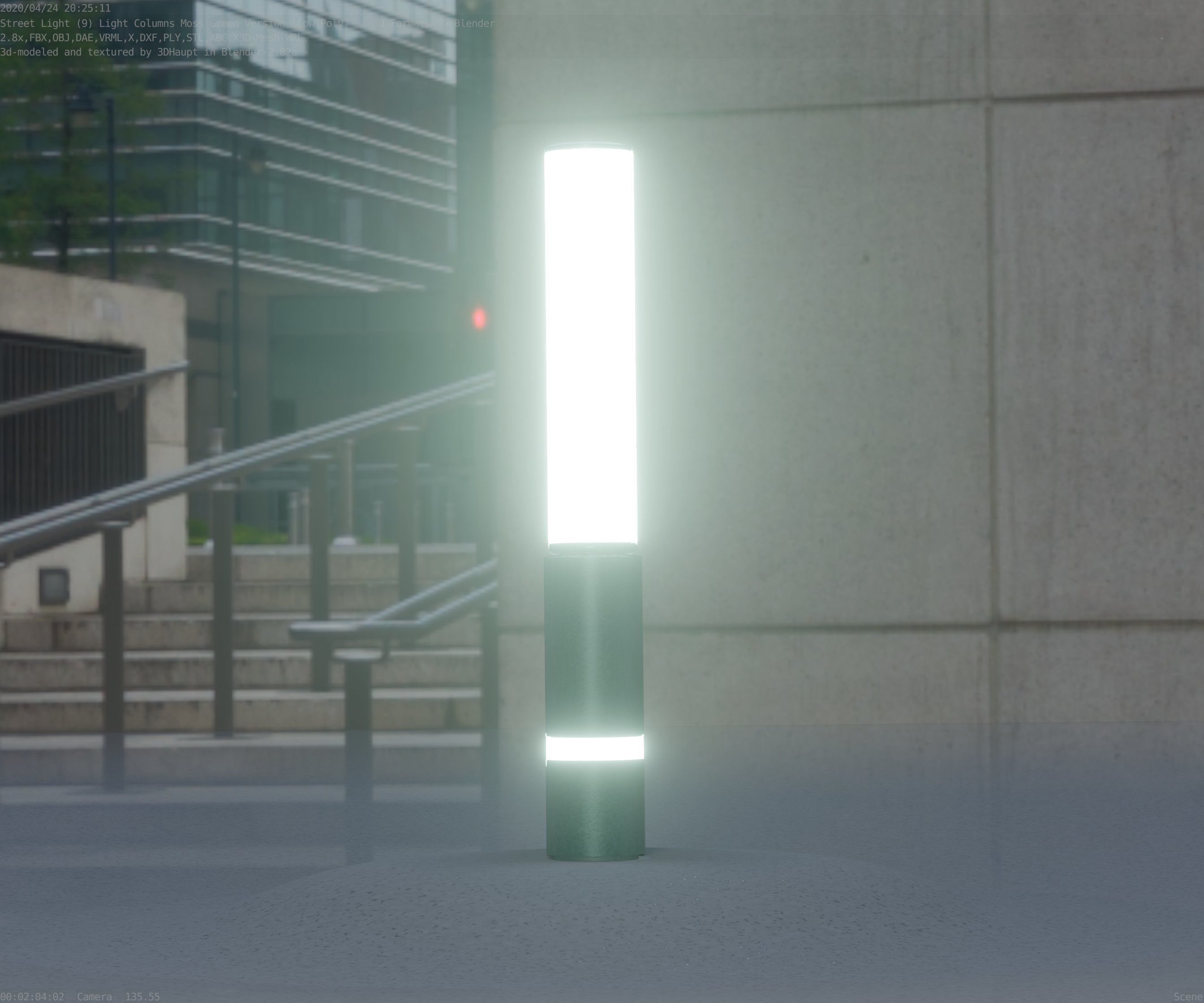 Low-Poly Moss Green Light Column 30 - Street Light Set-9 Low-poly 3D model_78