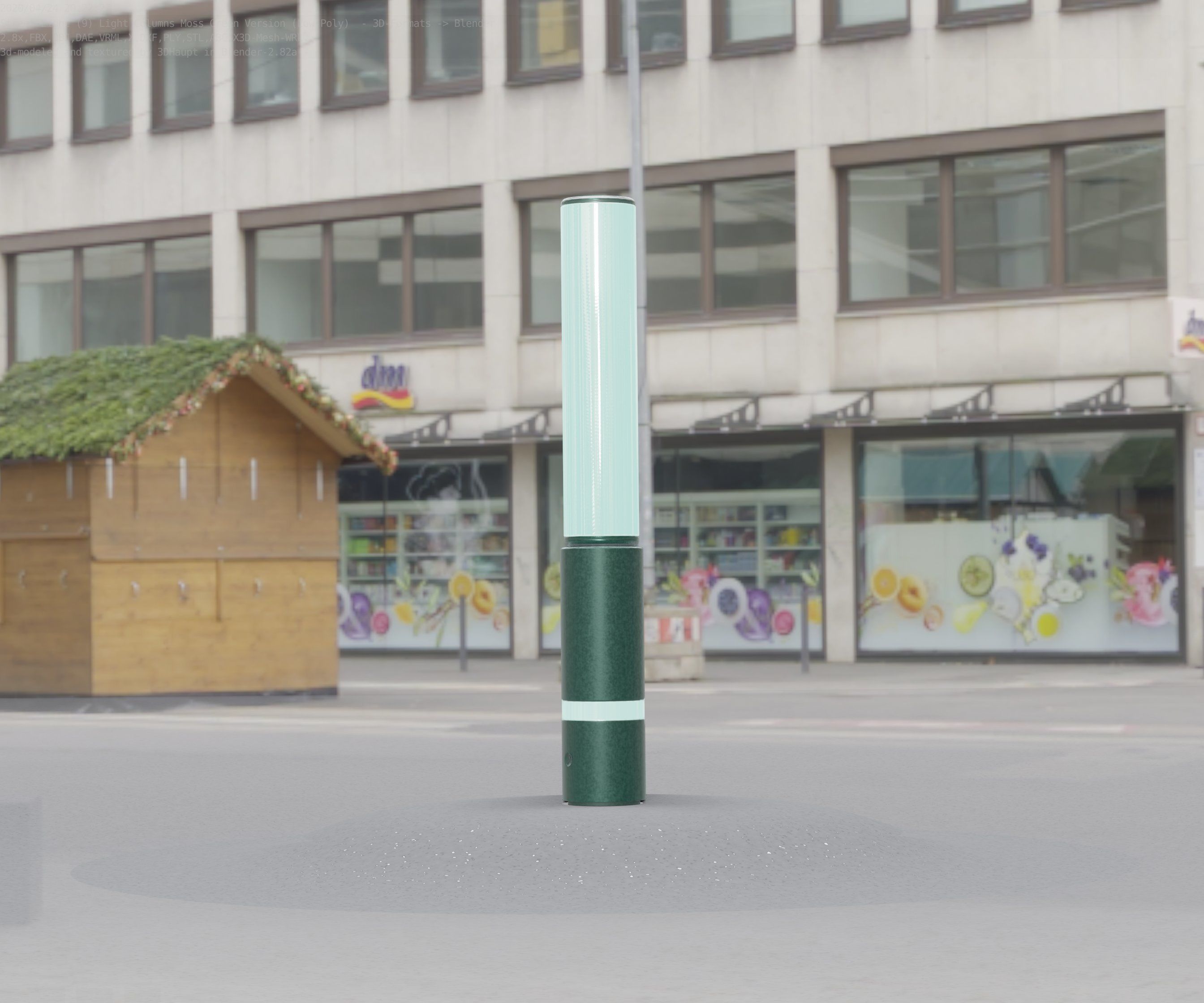 Low-Poly Moss Green Light Column 30 - Street Light Set-9 Low-poly 3D model_11