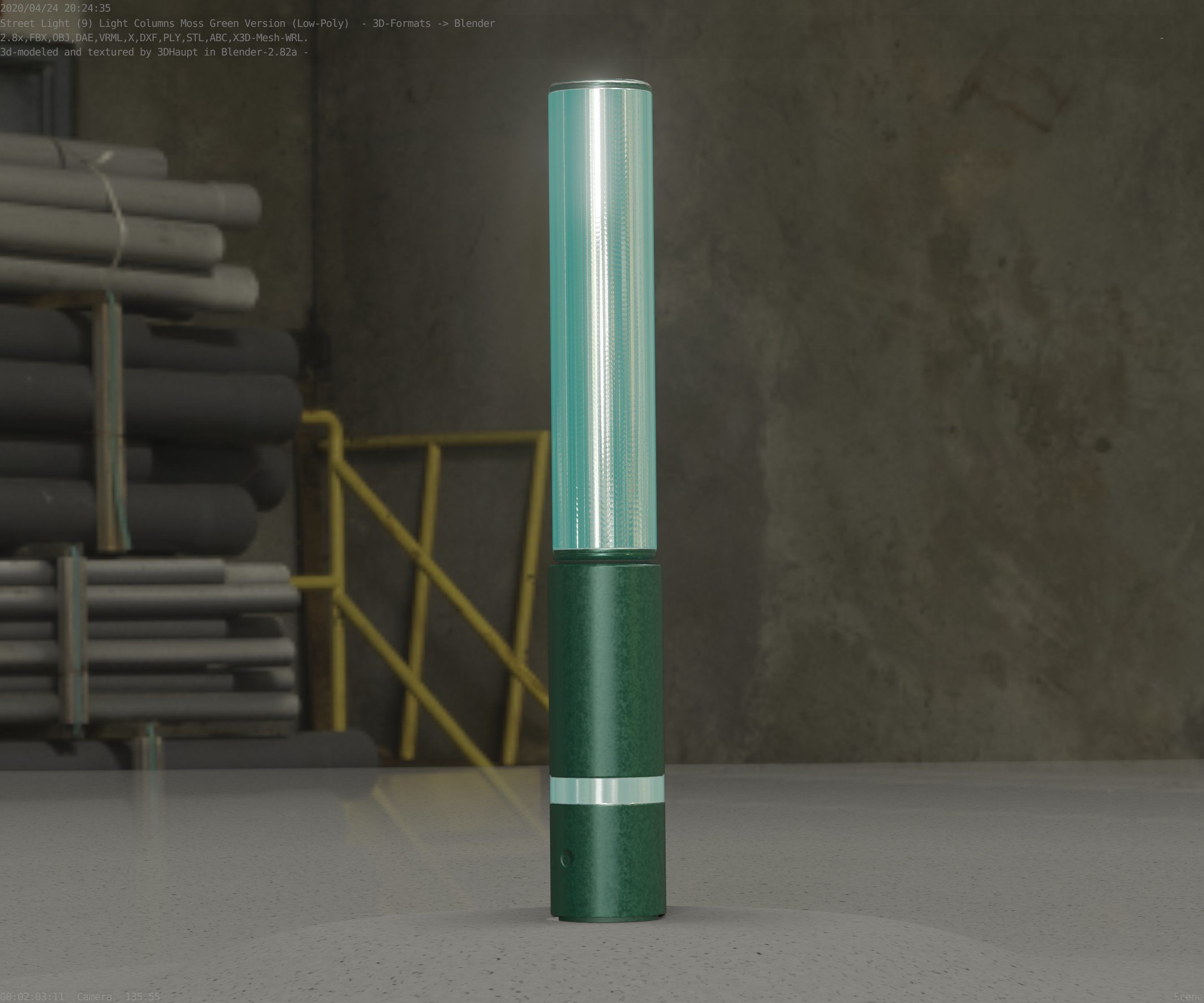 Low-Poly Moss Green Light Column 30 - Street Light Set-9 Low-poly 3D model_63