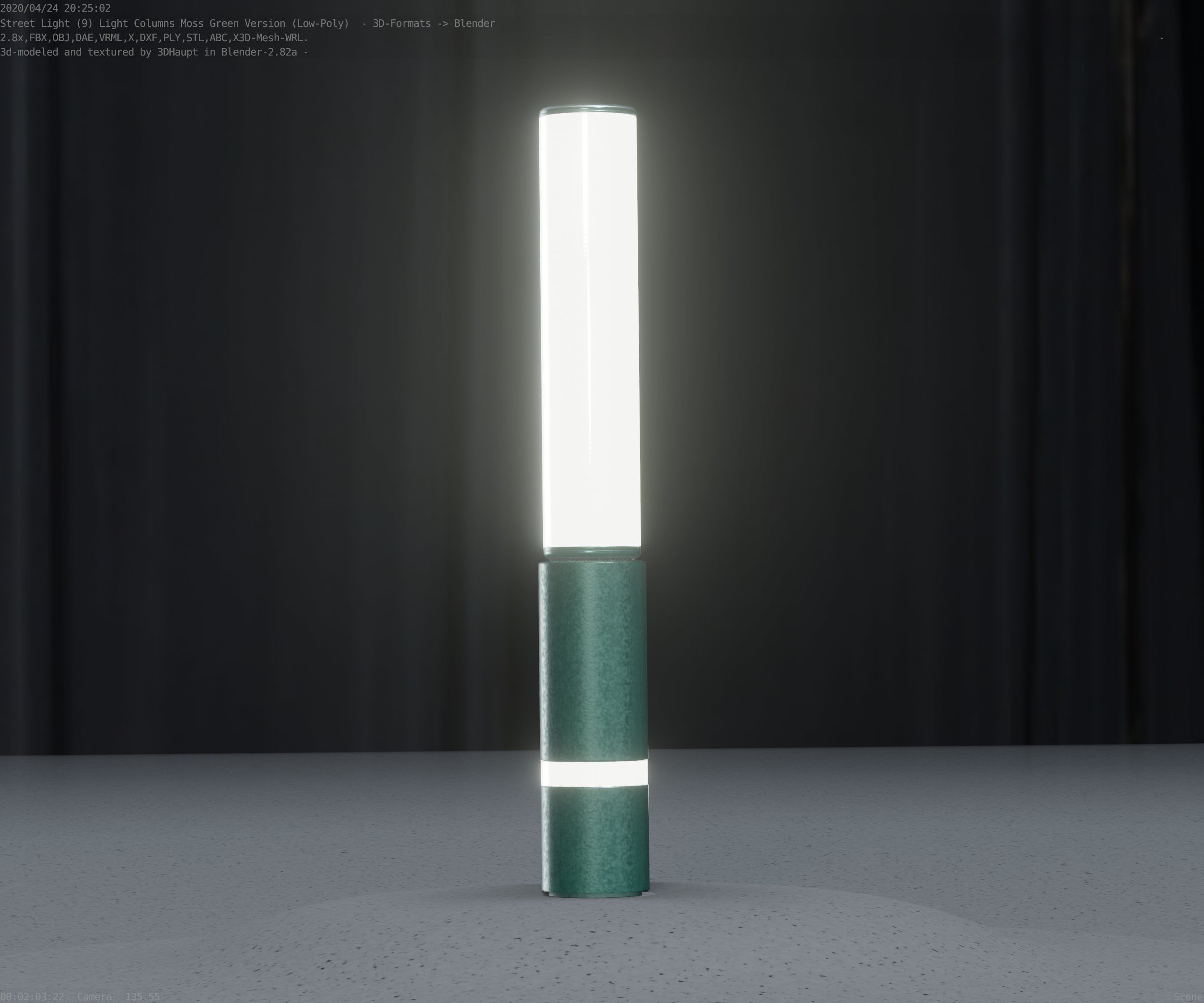 Low-Poly Moss Green Light Column 30 - Street Light Set-9 Low-poly 3D model_74