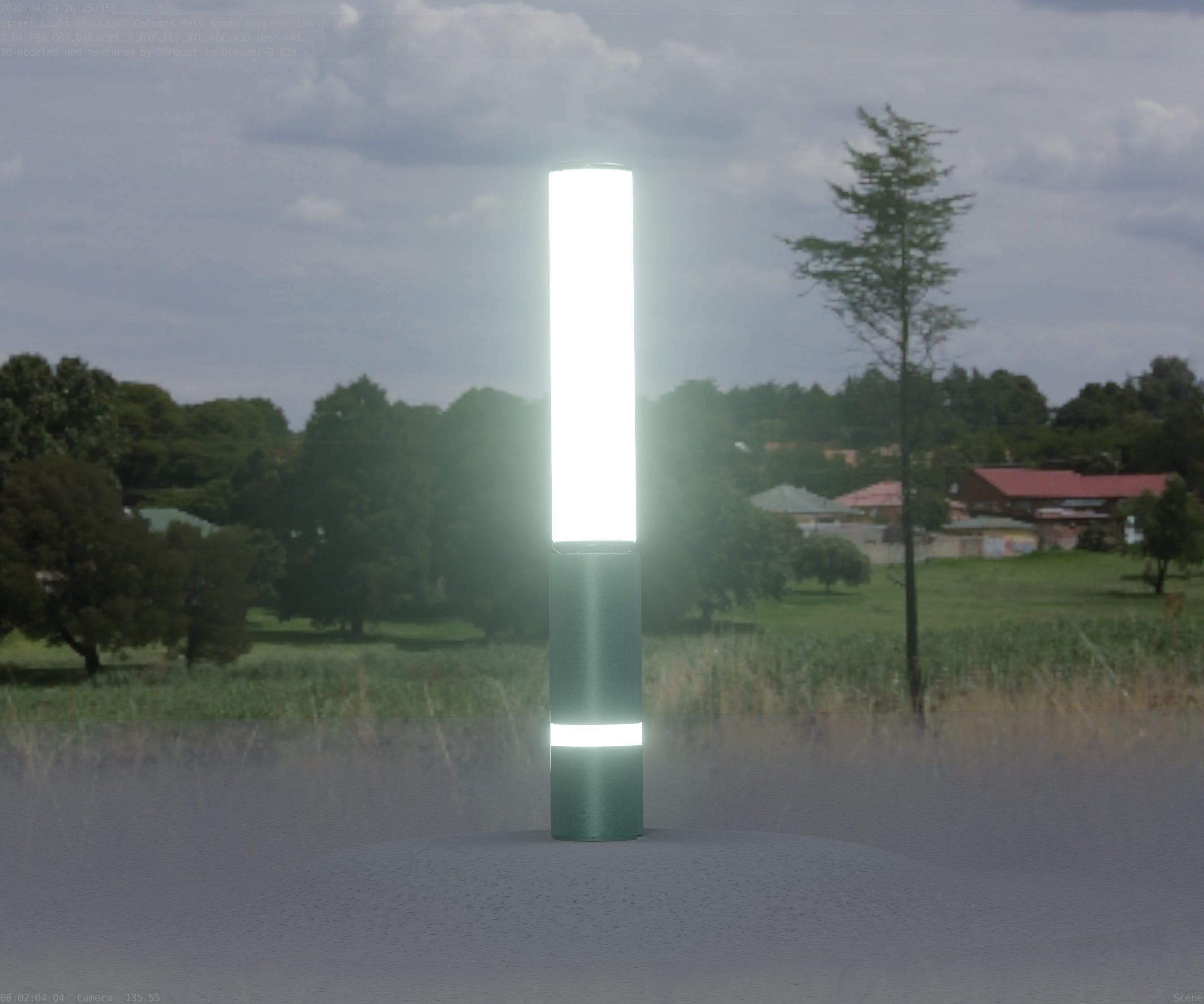Low-Poly Moss Green Light Column 30 - Street Light Set-9 Low-poly 3D model_80