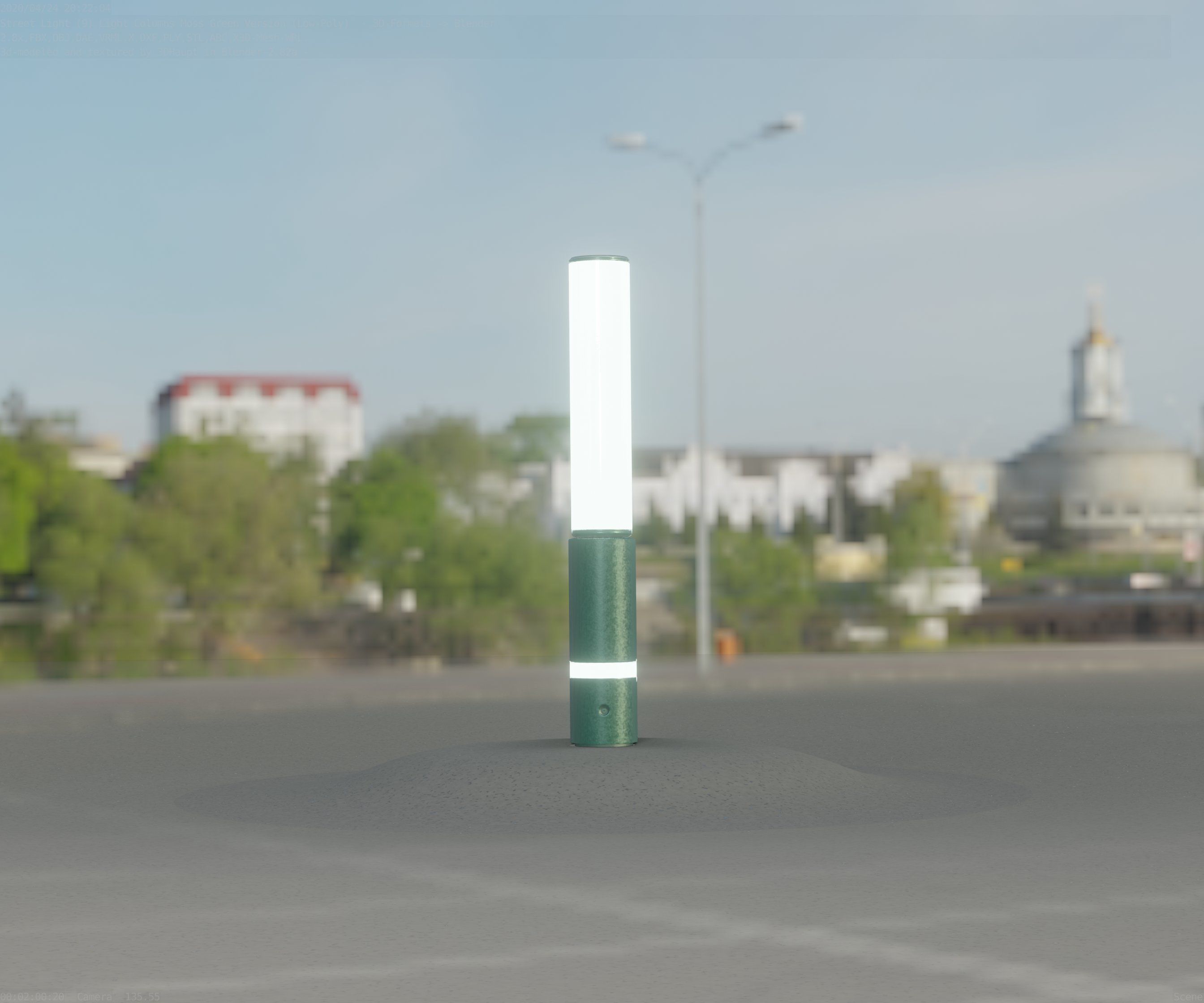 Low-Poly Moss Green Light Column 30 - Street Light Set-9 Low-poly 3D model_1