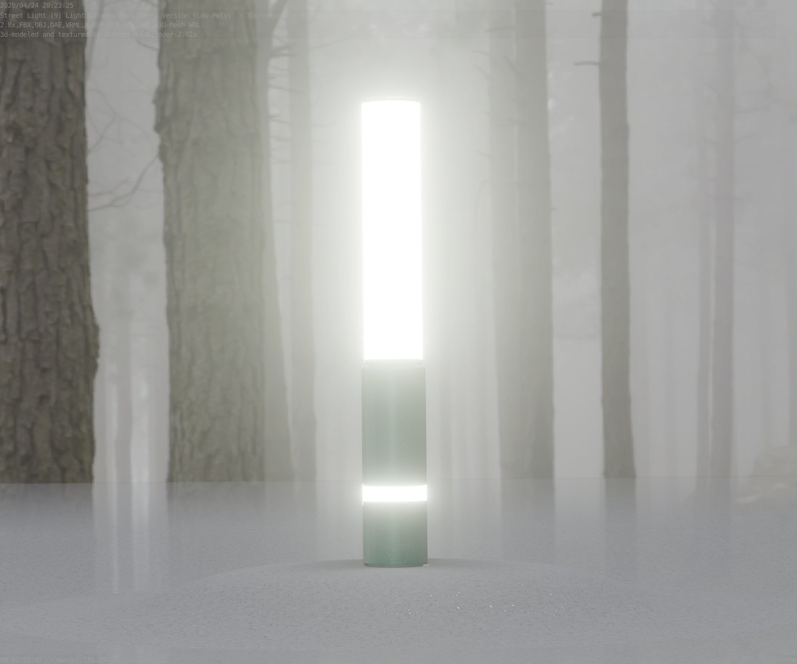 Low-Poly Moss Green Light Column 30 - Street Light Set-9 Low-poly 3D model_35