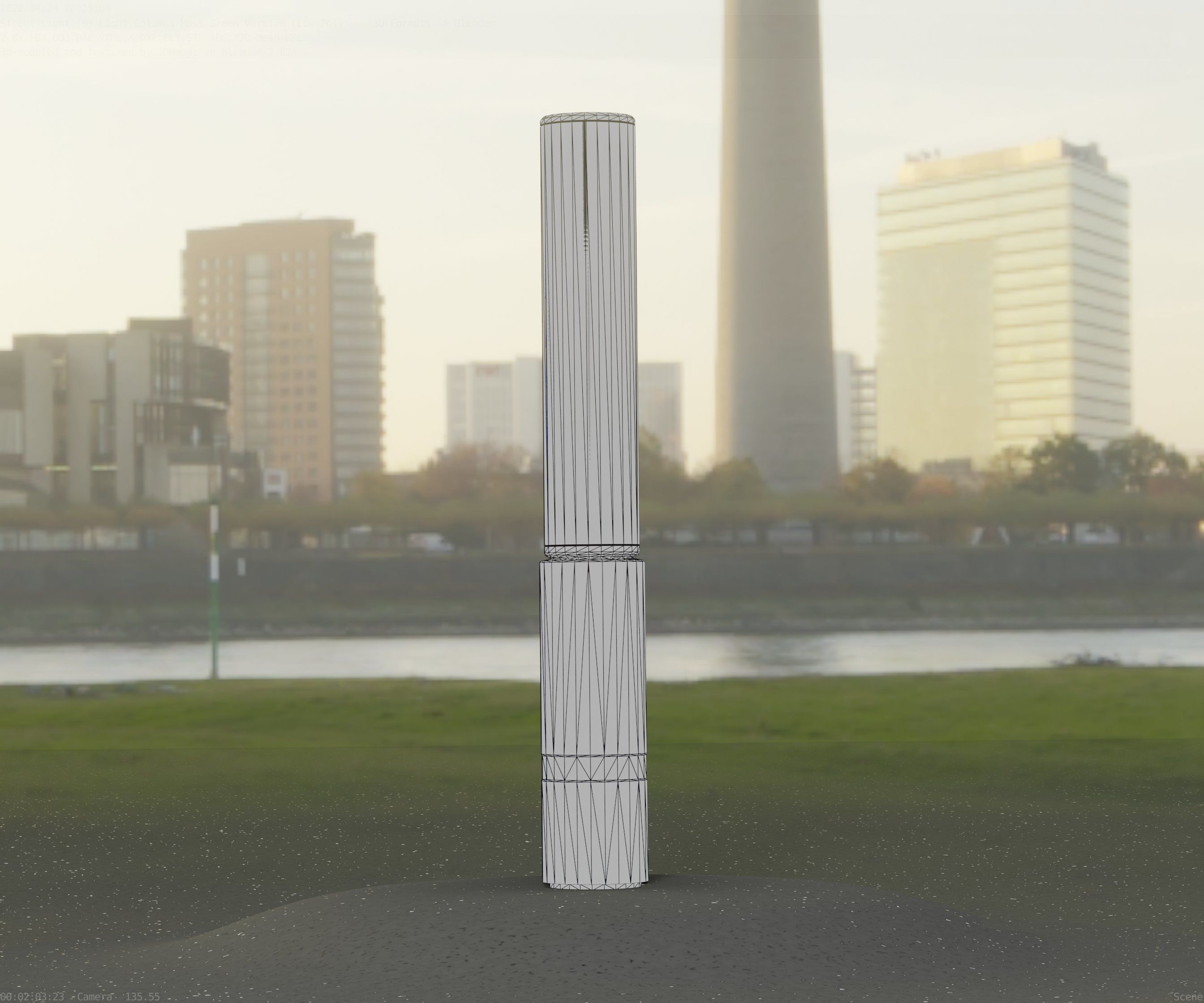 Low-Poly Moss Green Light Column 30 - Street Light Set-9 Low-poly 3D model_75