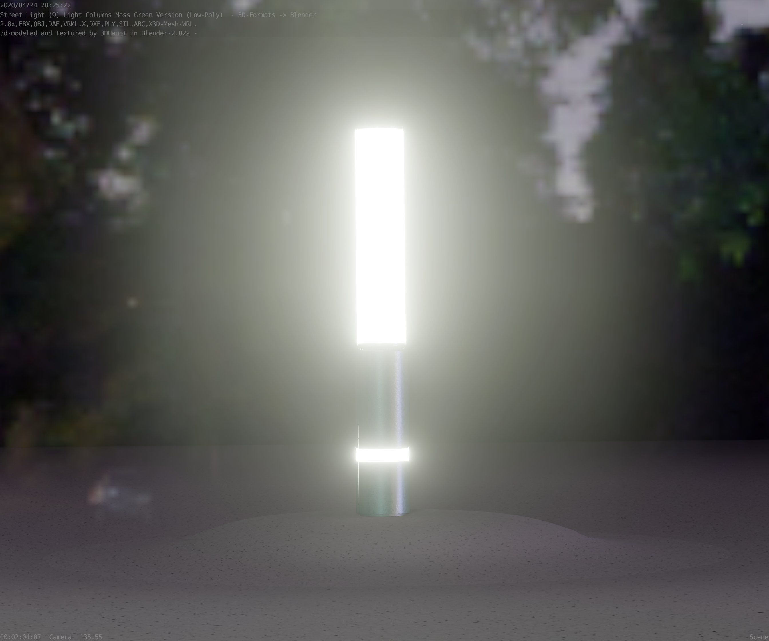 Low-Poly Moss Green Light Column 30 - Street Light Set-9 Low-poly 3D model_83