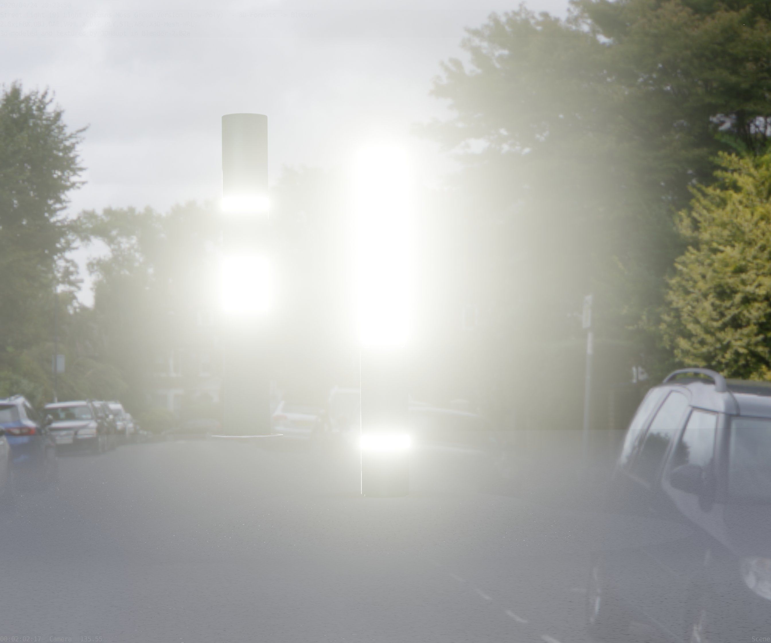 Low-Poly Moss Green Light Column 30 - Street Light Set-9 Low-poly 3D model_45