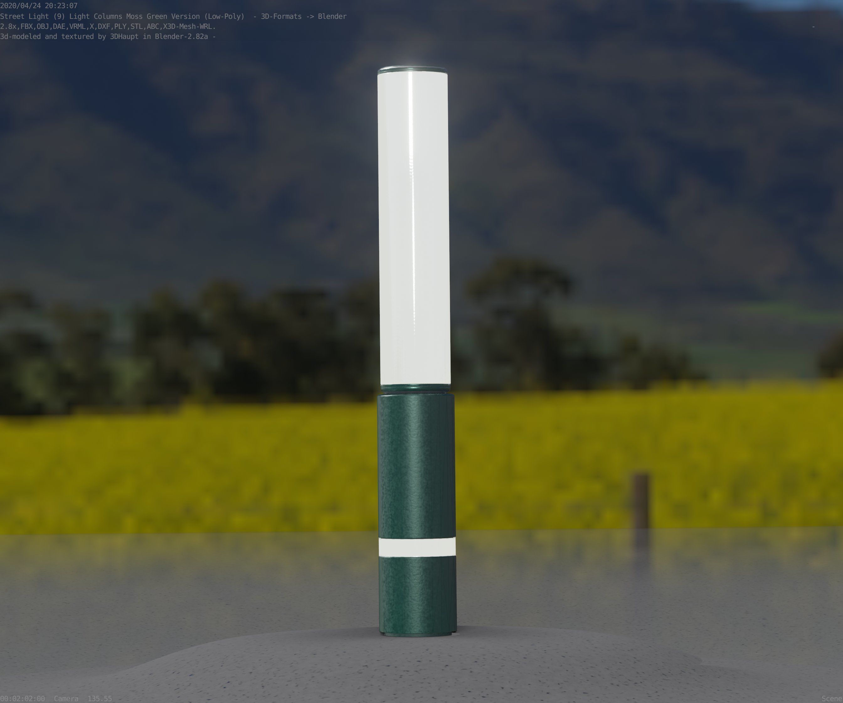 Low-Poly Moss Green Light Column 30 - Street Light Set-9 Low-poly 3D model_28