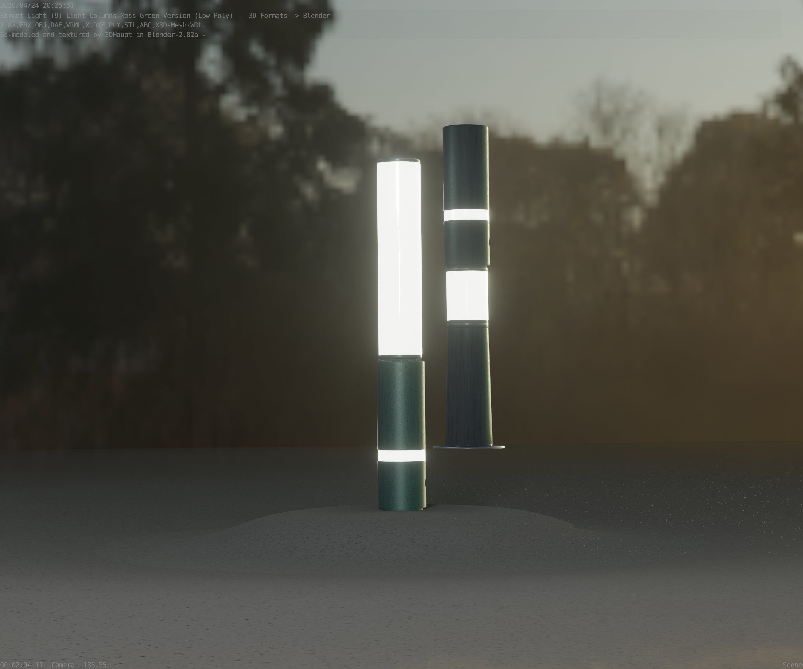 Low-Poly Moss Green Light Column 30 - Street Light Set-9 Low-poly 3D model_87