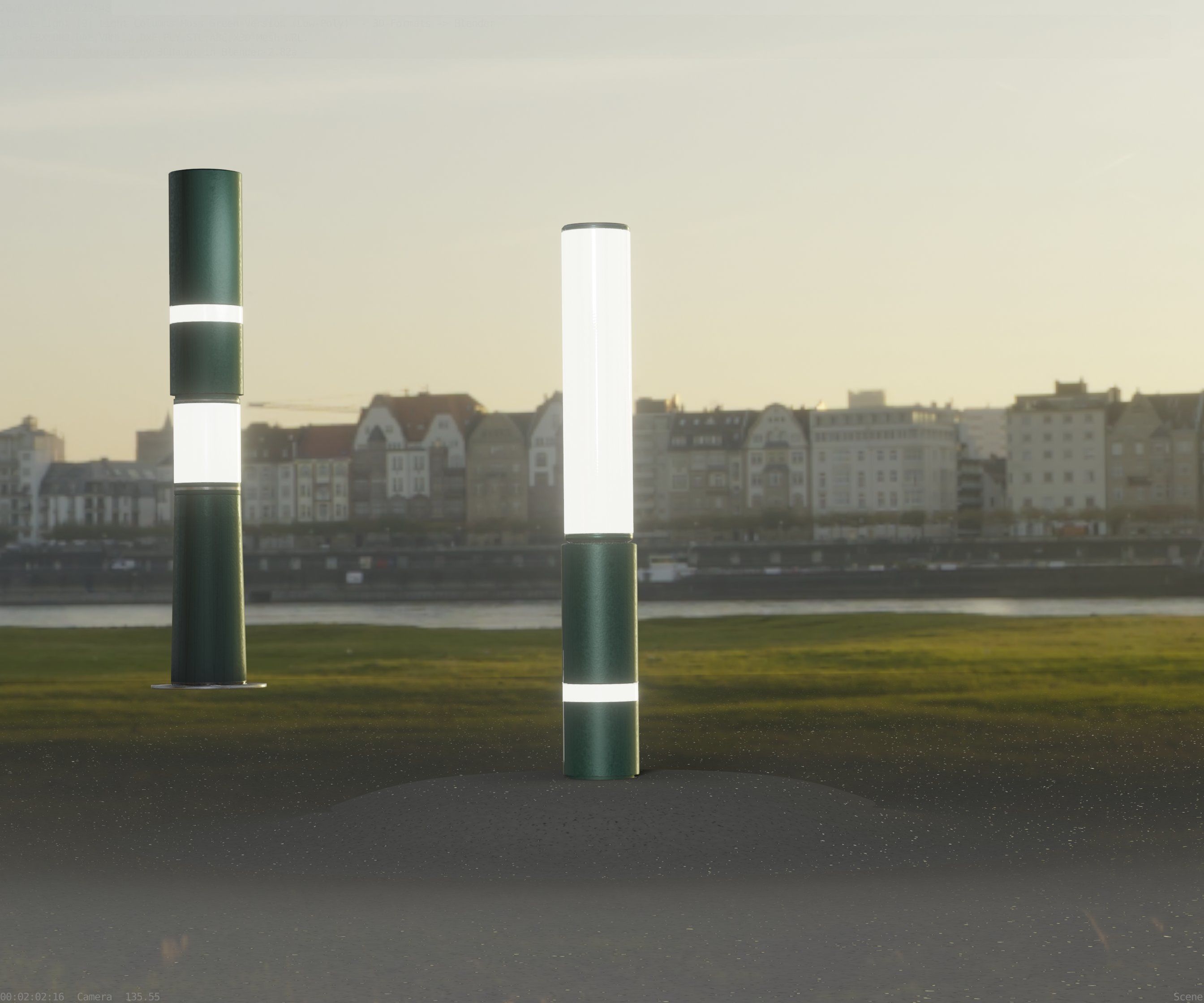 Low-Poly Moss Green Light Column 30 - Street Light Set-9 Low-poly 3D model_44