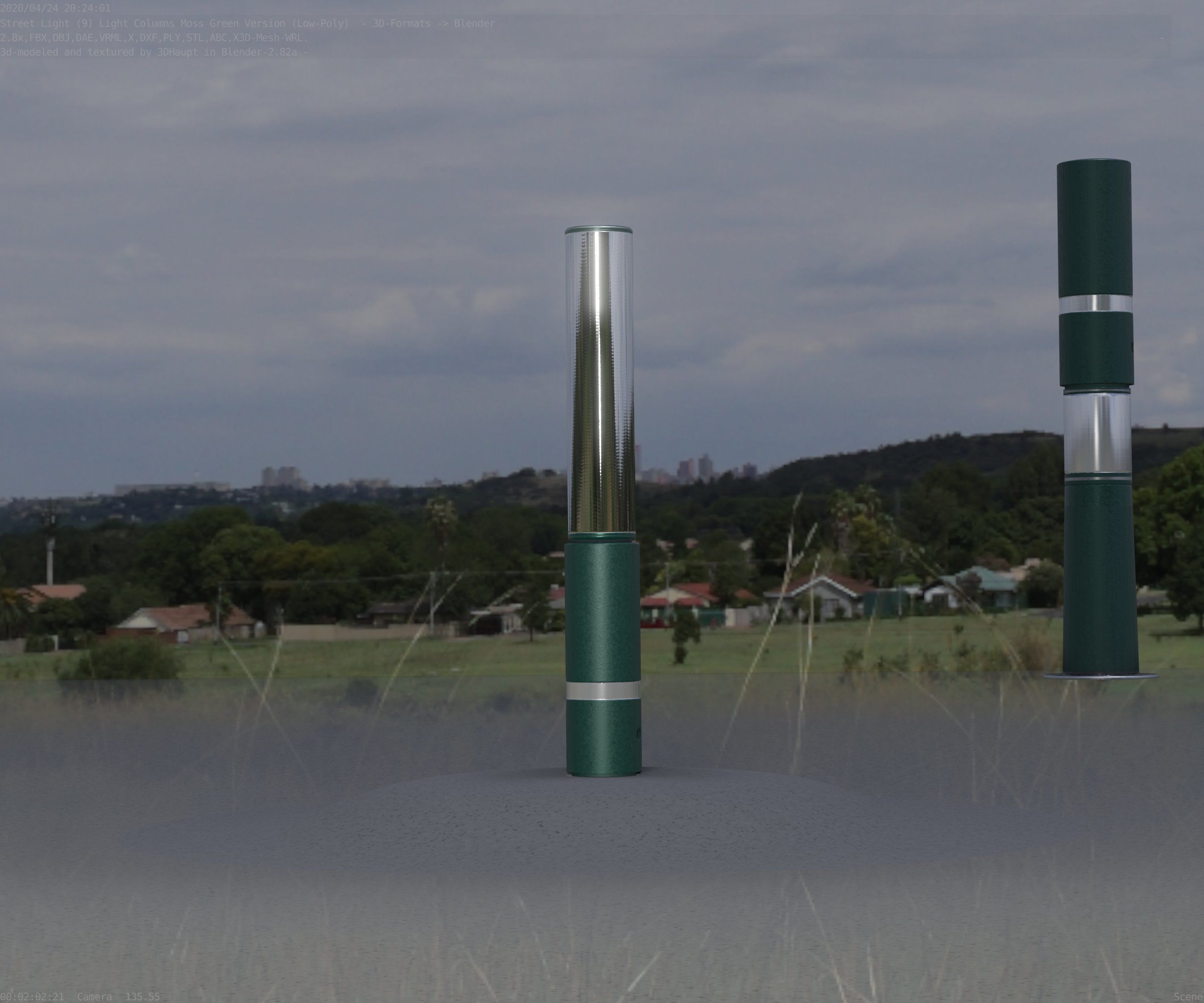 Low-Poly Moss Green Light Column 30 - Street Light Set-9 Low-poly 3D model_49