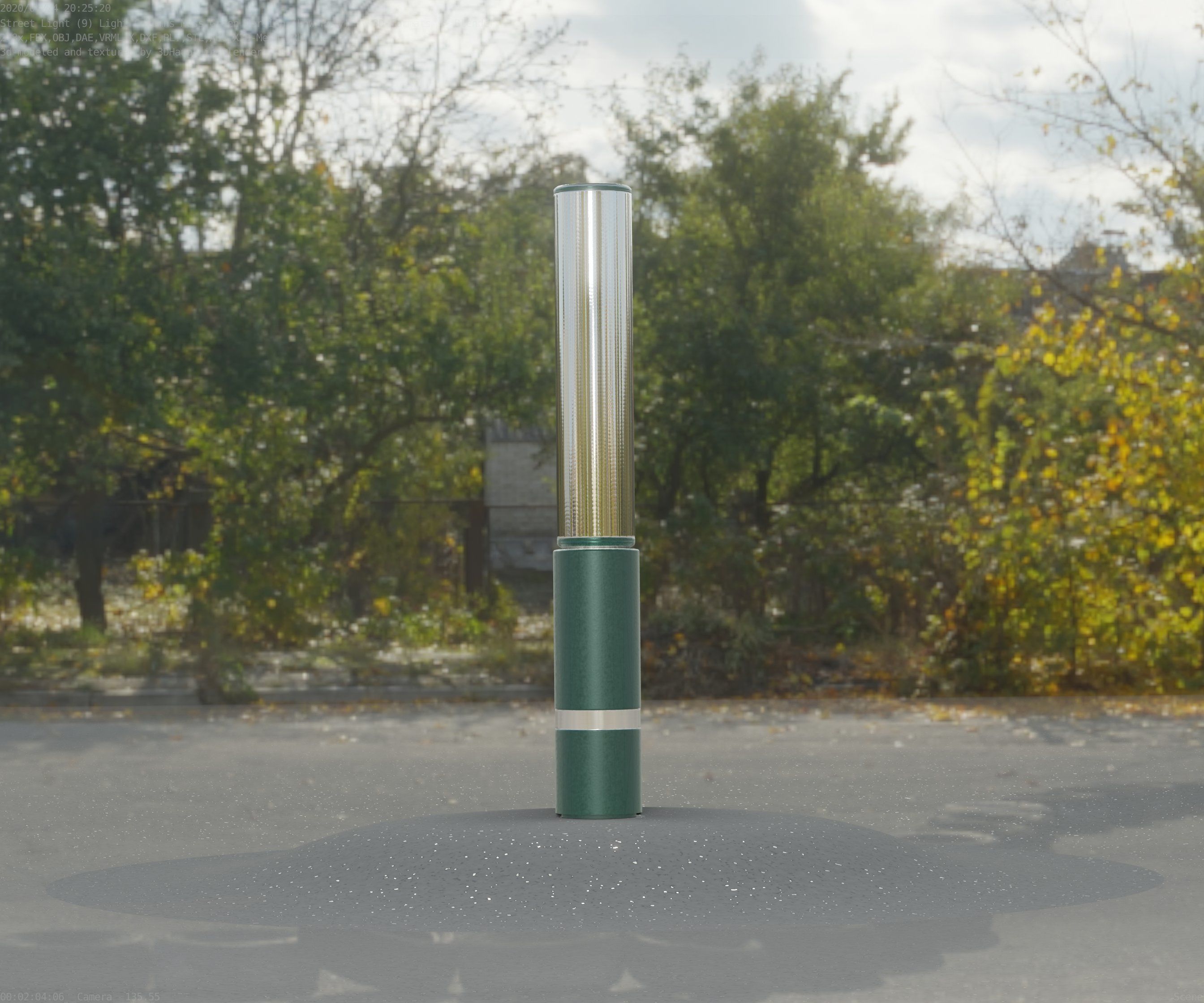Low-Poly Moss Green Light Column 30 - Street Light Set-9 Low-poly 3D model_82